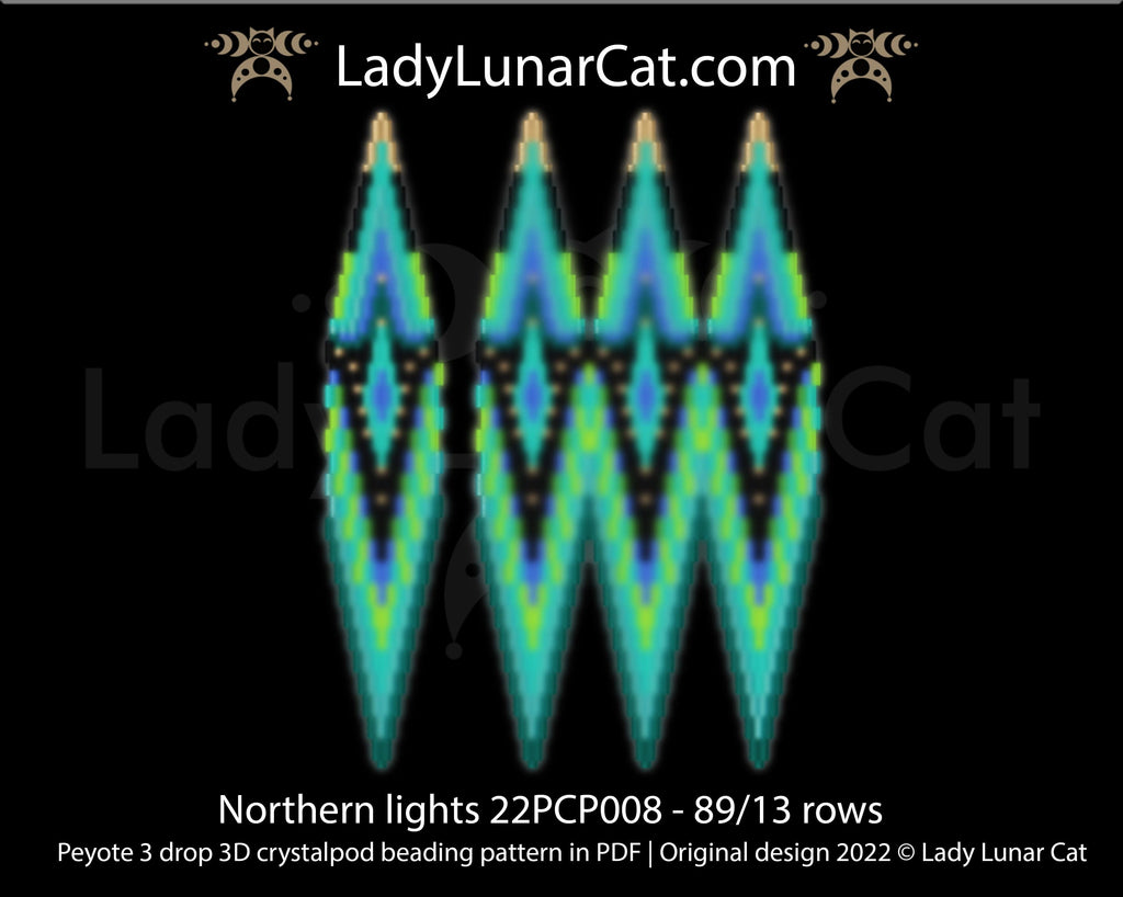 Peyote 3drop pod pattern or crystalpod pattern for beading  Northern lights 22PCP008 LadyLunarCat