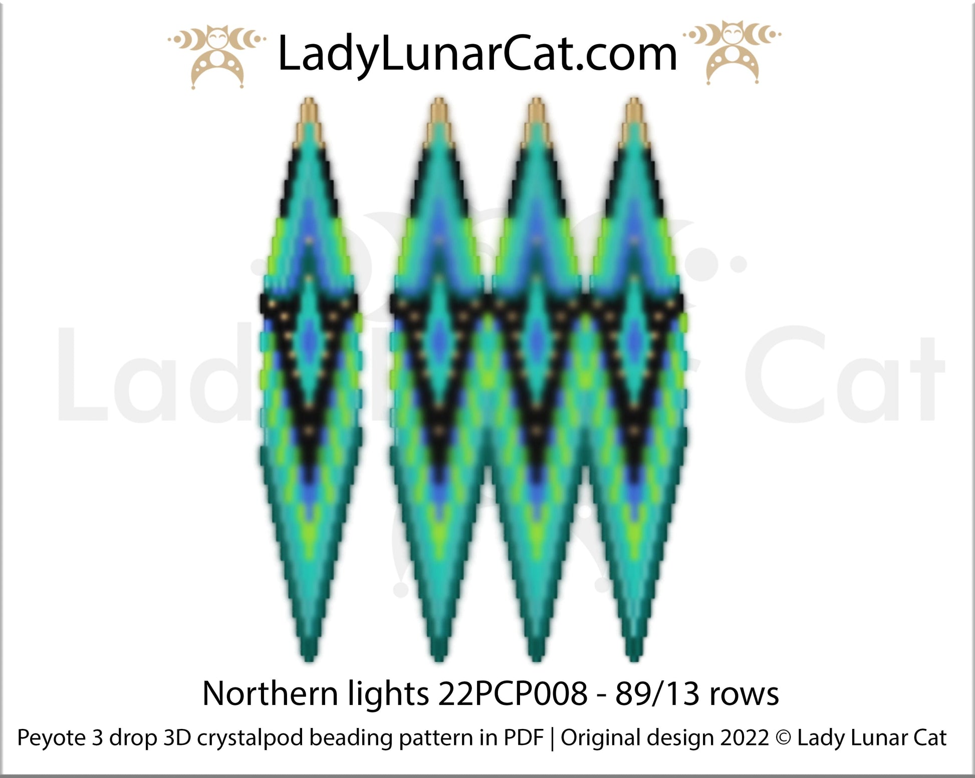 Peyote 3drop pod pattern or crystalpod pattern for beading  Northern lights 22PCP008 LadyLunarCat