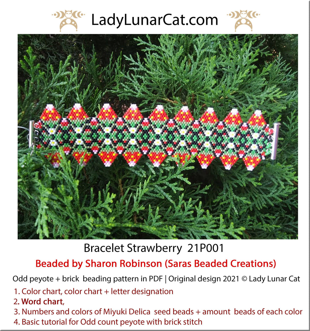 Odd count peyote bracelet pattern for beading Strawberry 21P001 LadyLunarCat
