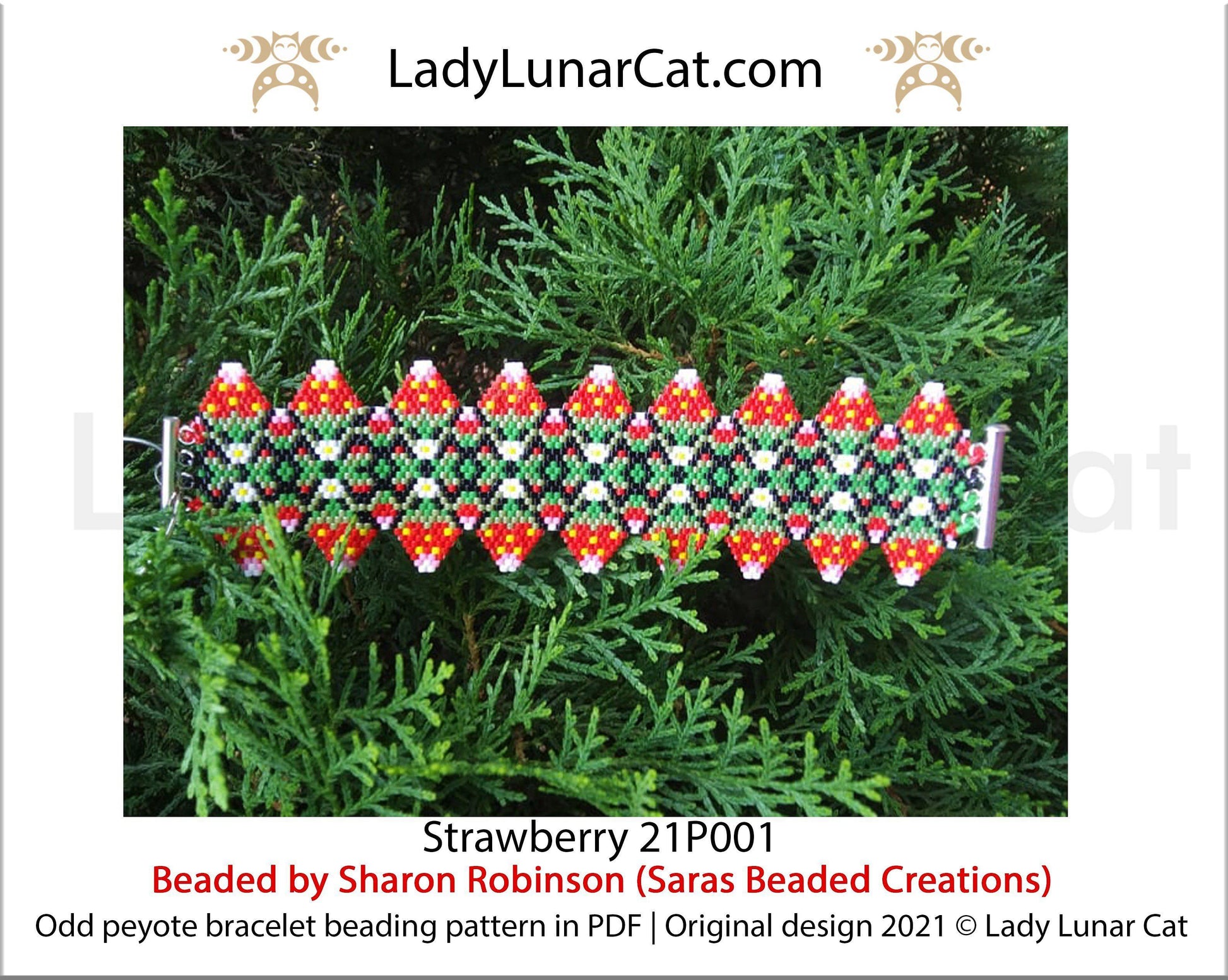 Odd count peyote bracelet pattern for beading Strawberry 21P001 LadyLunarCat