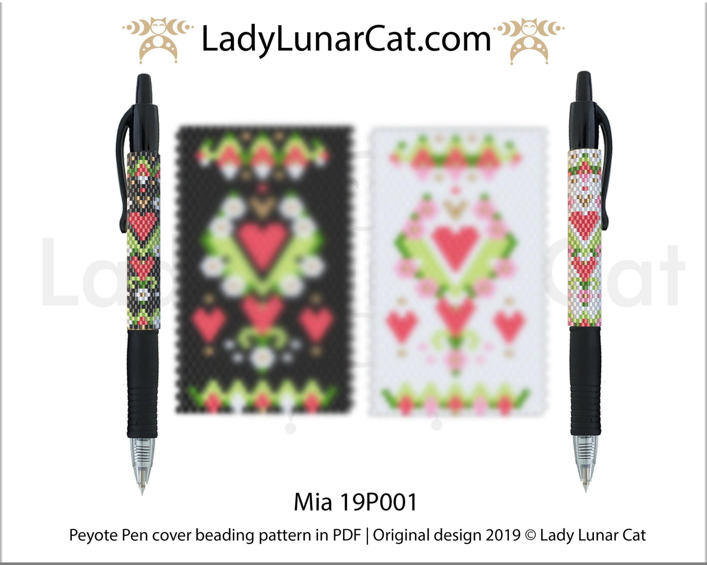 Pen cover peyote beading pattern Mia  Valentines Day 19P001 LadyLunarCat