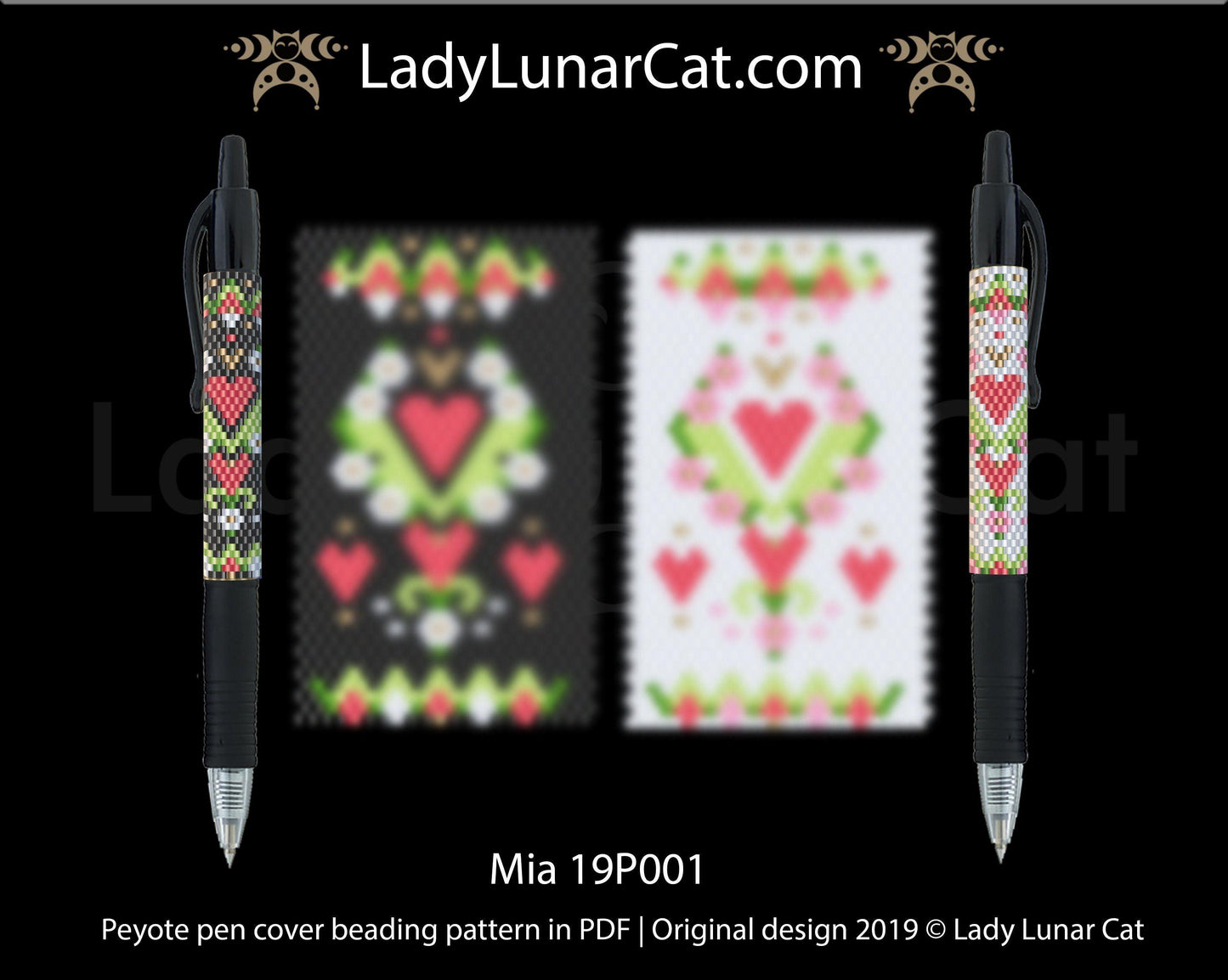 Pen cover peyote beading pattern Mia  Valentines Day 19P001 LadyLunarCat