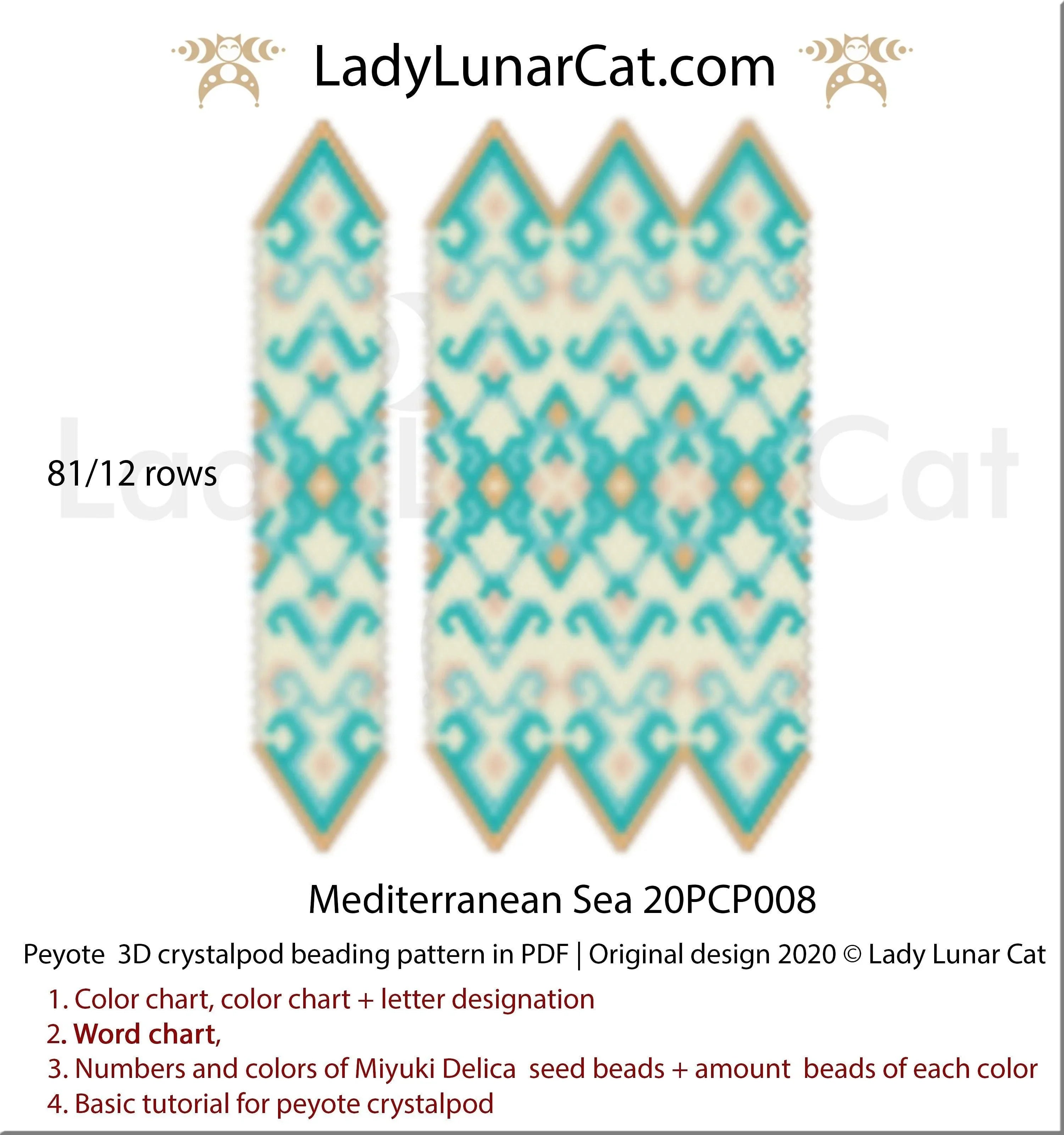 Mediterranean sea peyote crystalpod — 5 colors, 81-bead pod, any petals, Miyuki Delica 11/0