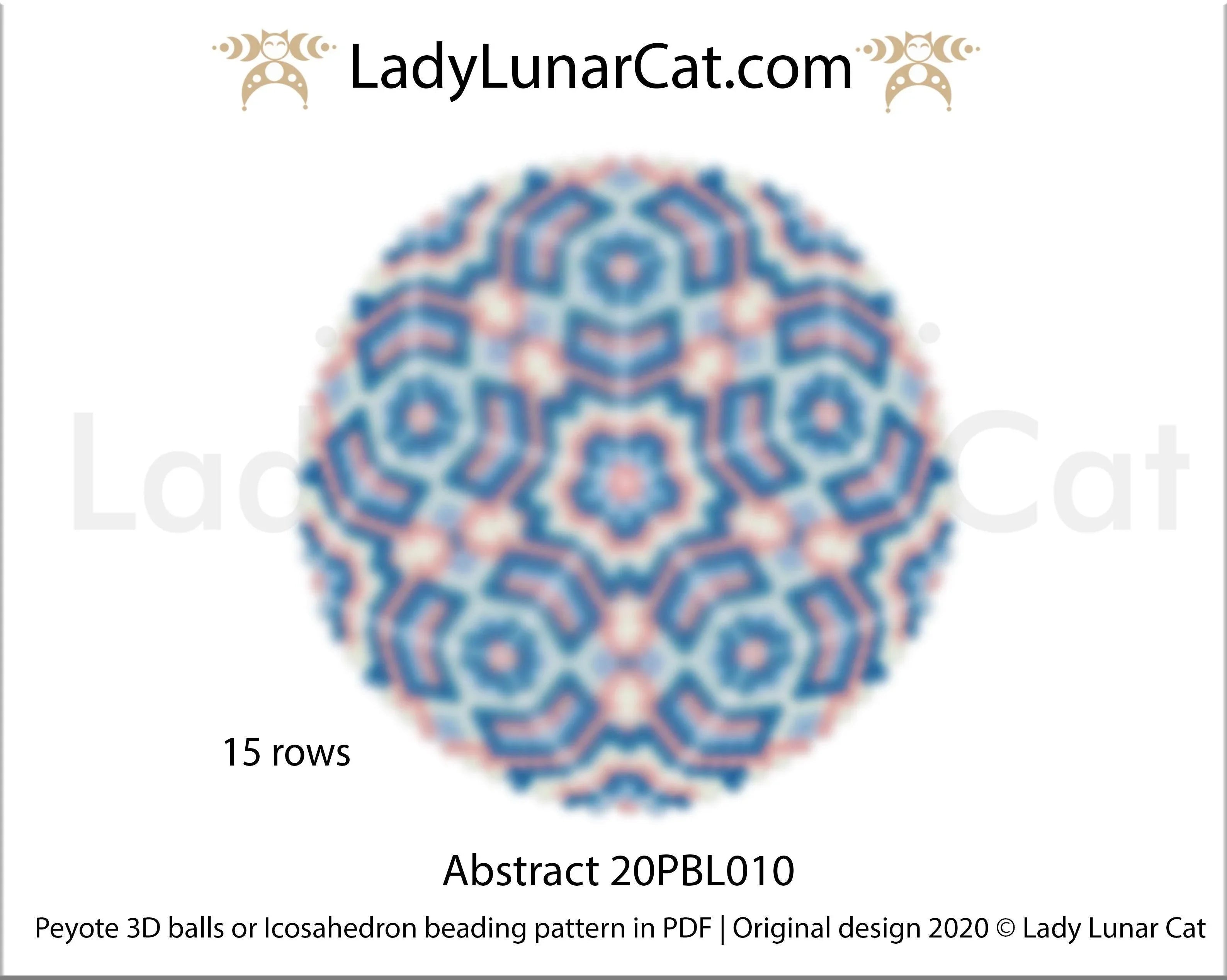 Abstract blue peyote 3D ball by Lady Lunar Cat — geometric icosahedron beading PDF 20PBL010