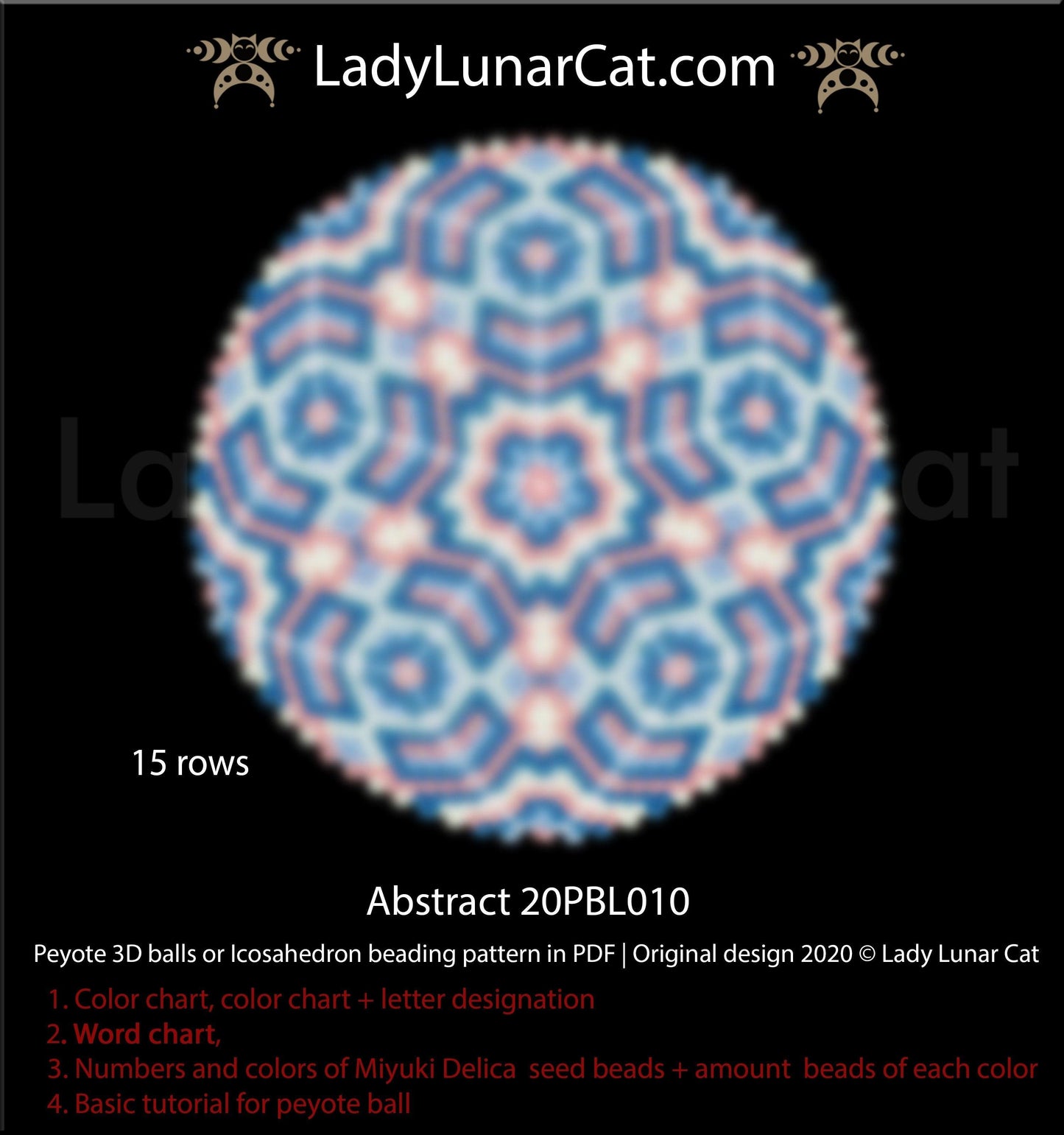 Peyote 3d ball pattern for beading | Beaded Icosahedron Abstract 20PBL010 15 rows LadyLunarCat