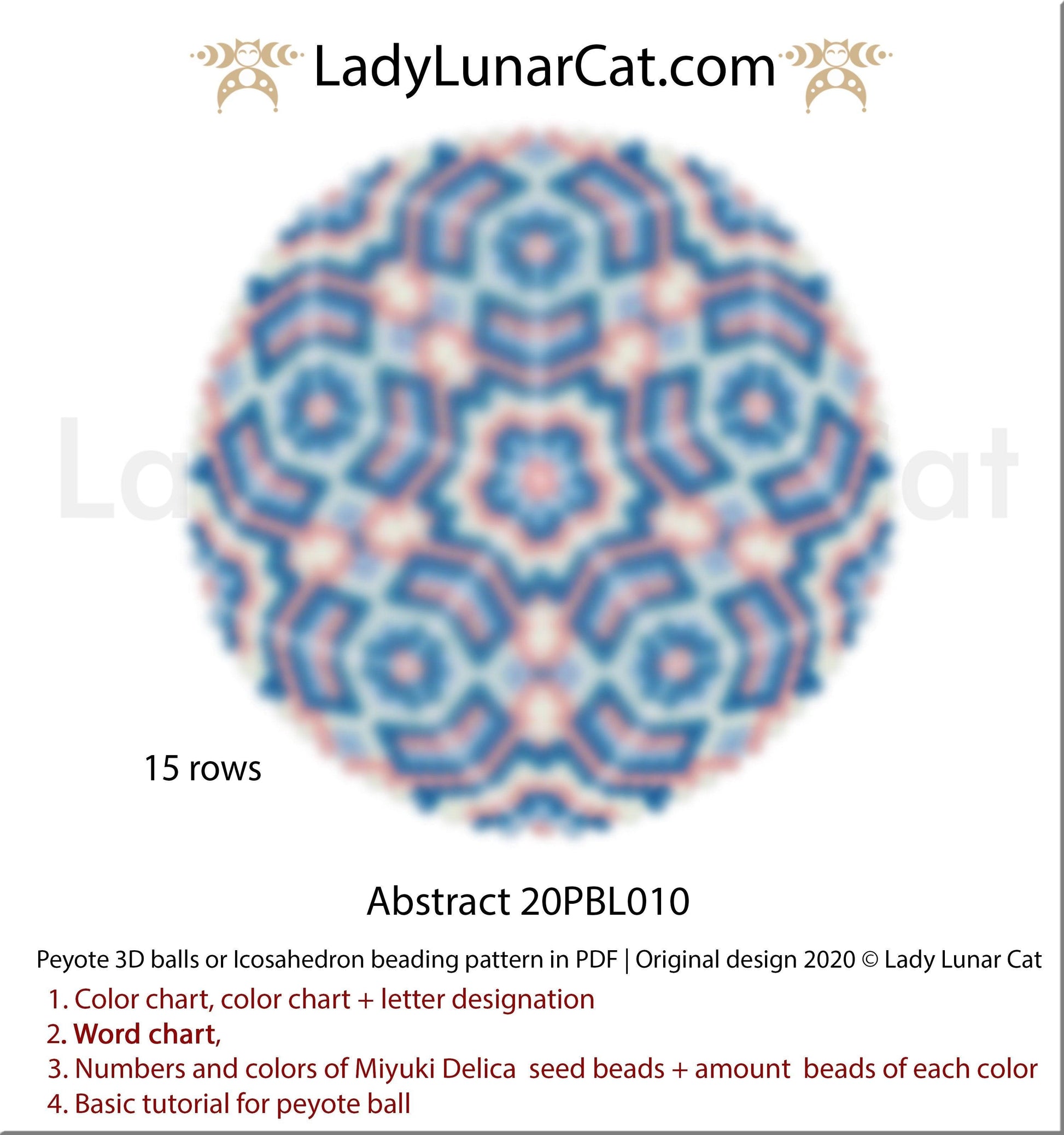 Peyote 3d ball pattern for beading | Beaded Icosahedron Abstract 20PBL010 15 rows LadyLunarCat