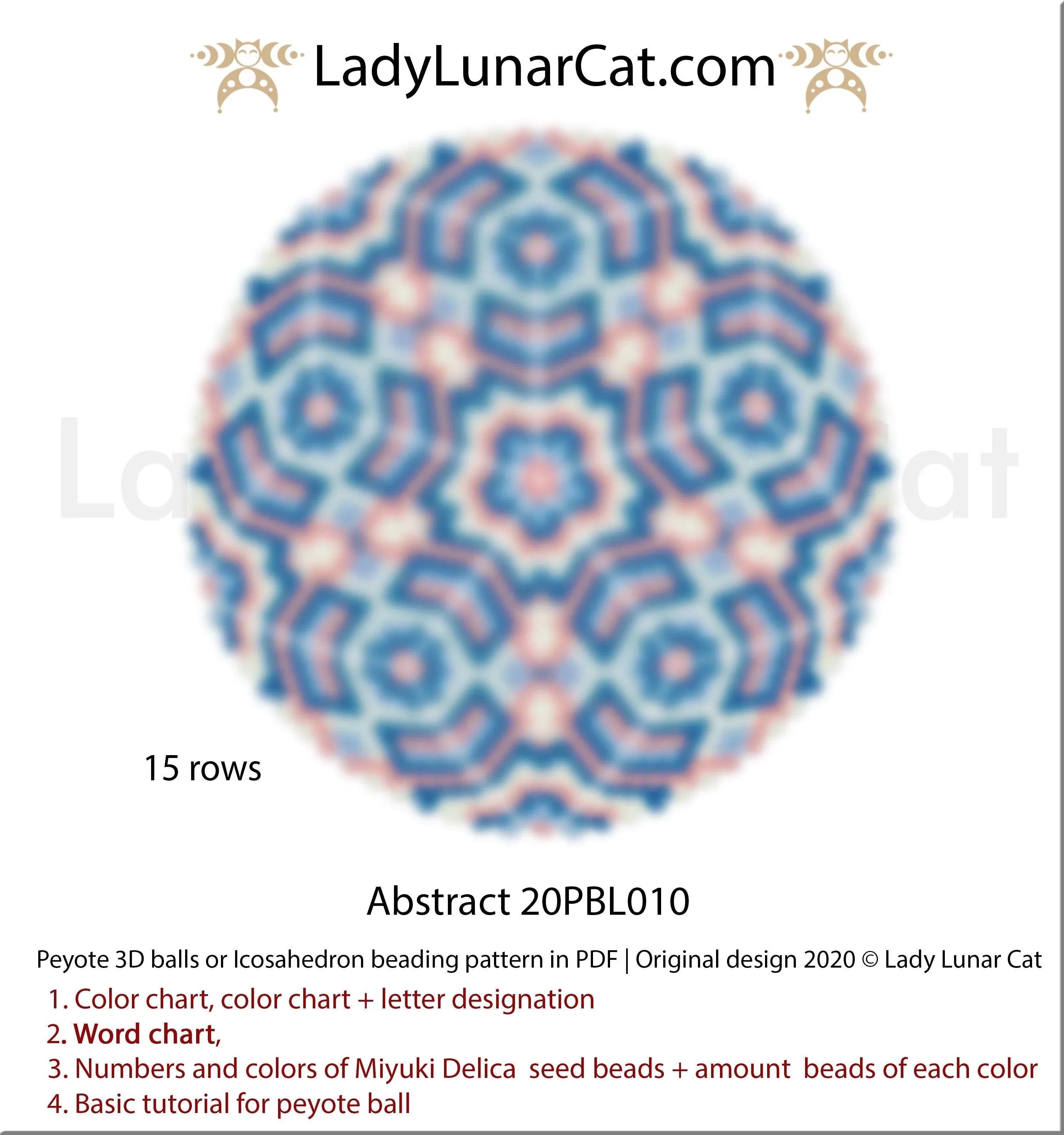 3D peyote ball abstract blue — geometric versatile ornament instant download LadyLunarCat