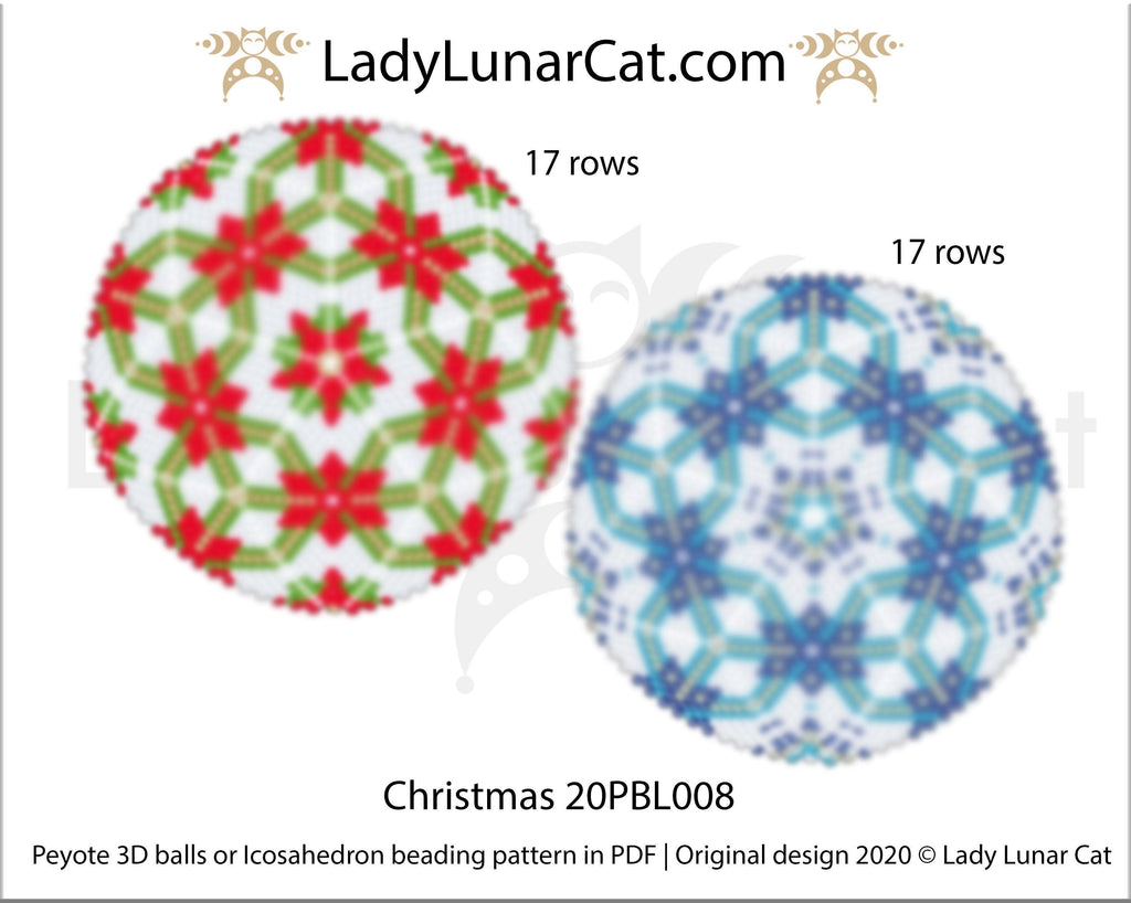 Peyote 3d ball pattern for beading | Beaded Icosahedron Christmas 20PBL008 17 rows LadyLunarCat
