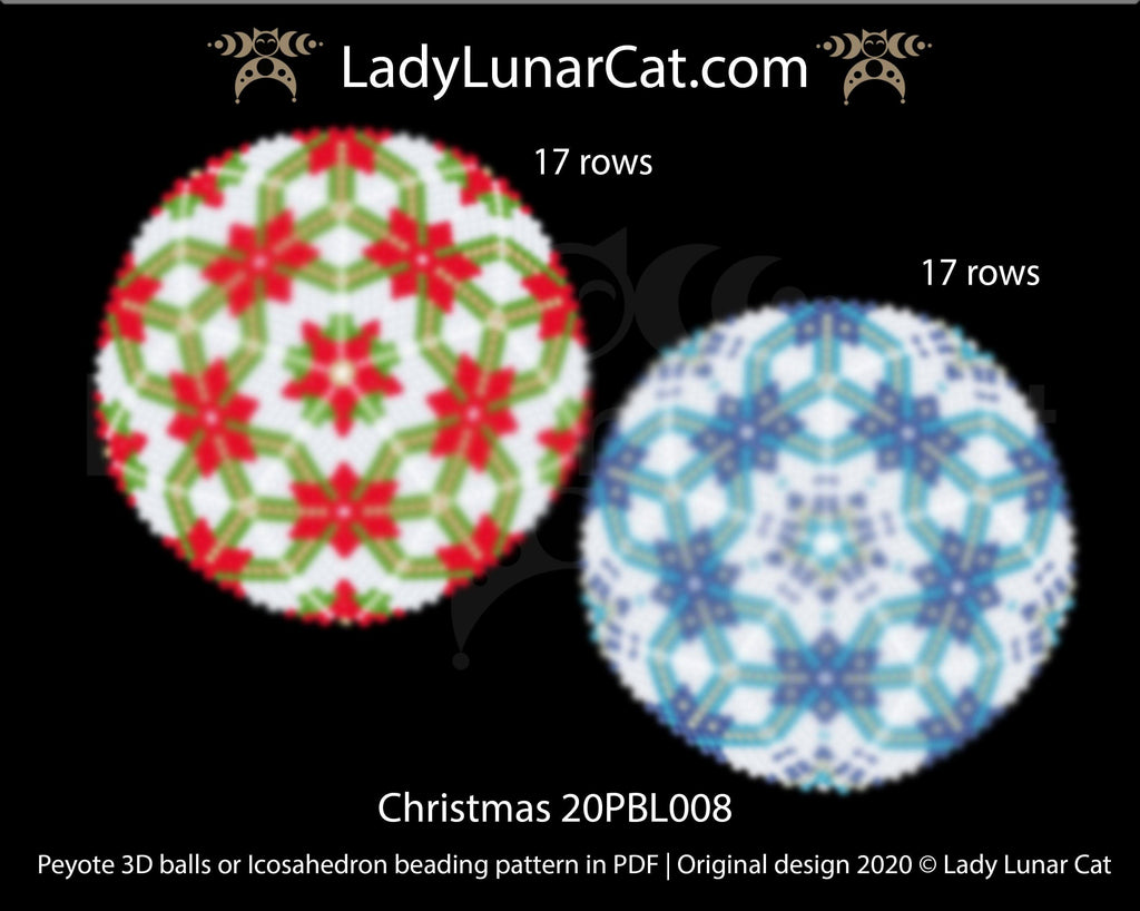 Peyote 3d ball pattern for beading | Beaded Icosahedron Christmas 20PBL008 17 rows LadyLunarCat