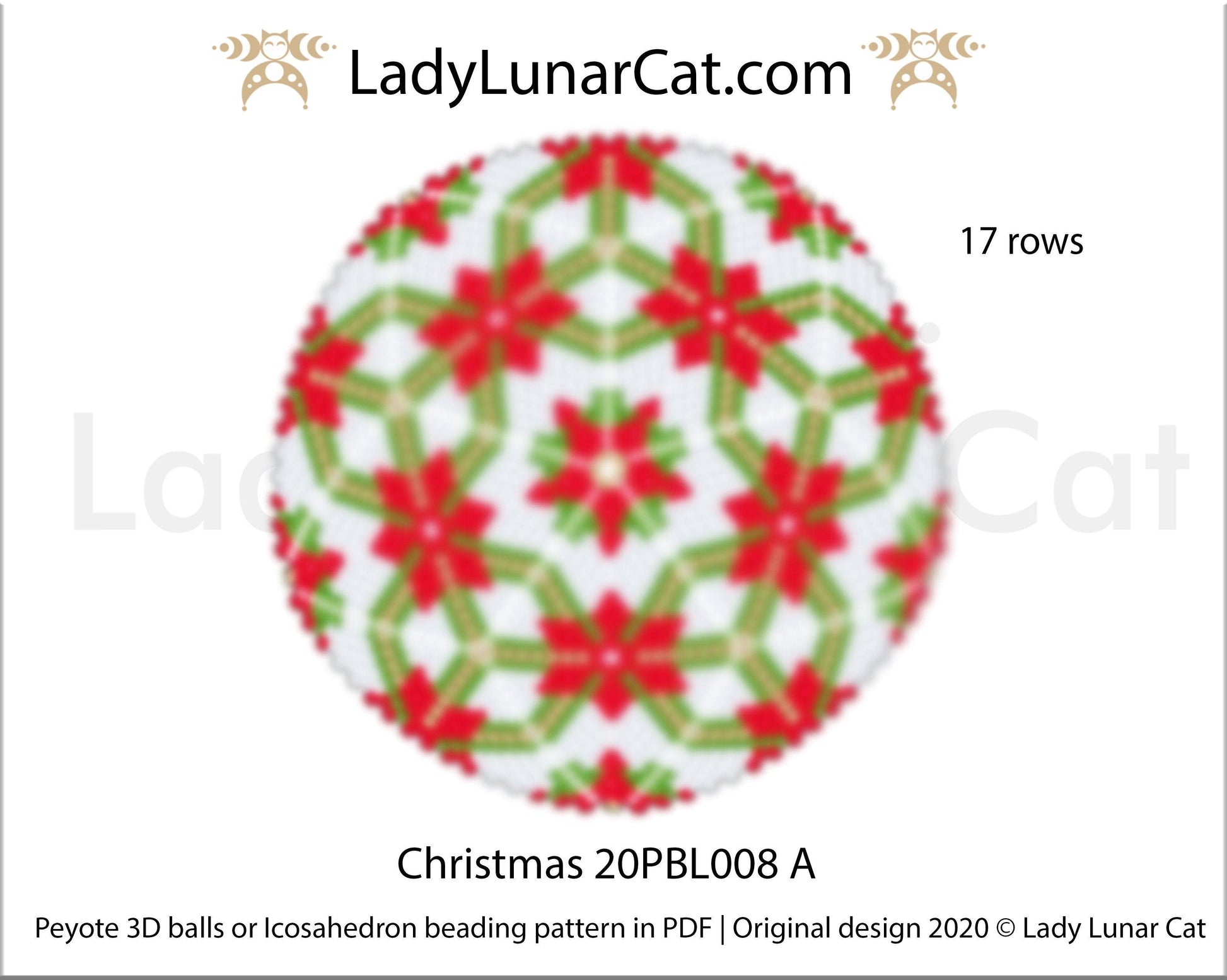 Peyote 3d ball pattern for beading | Beaded Icosahedron Christmas 20PBL008 17 rows LadyLunarCat