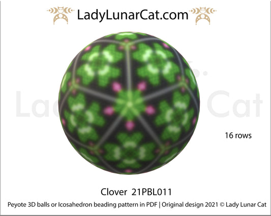 Peyote 3d ball pattern for beading | Beaded Icosahedron Clover  21PBL011 16 rows LadyLunarCat
