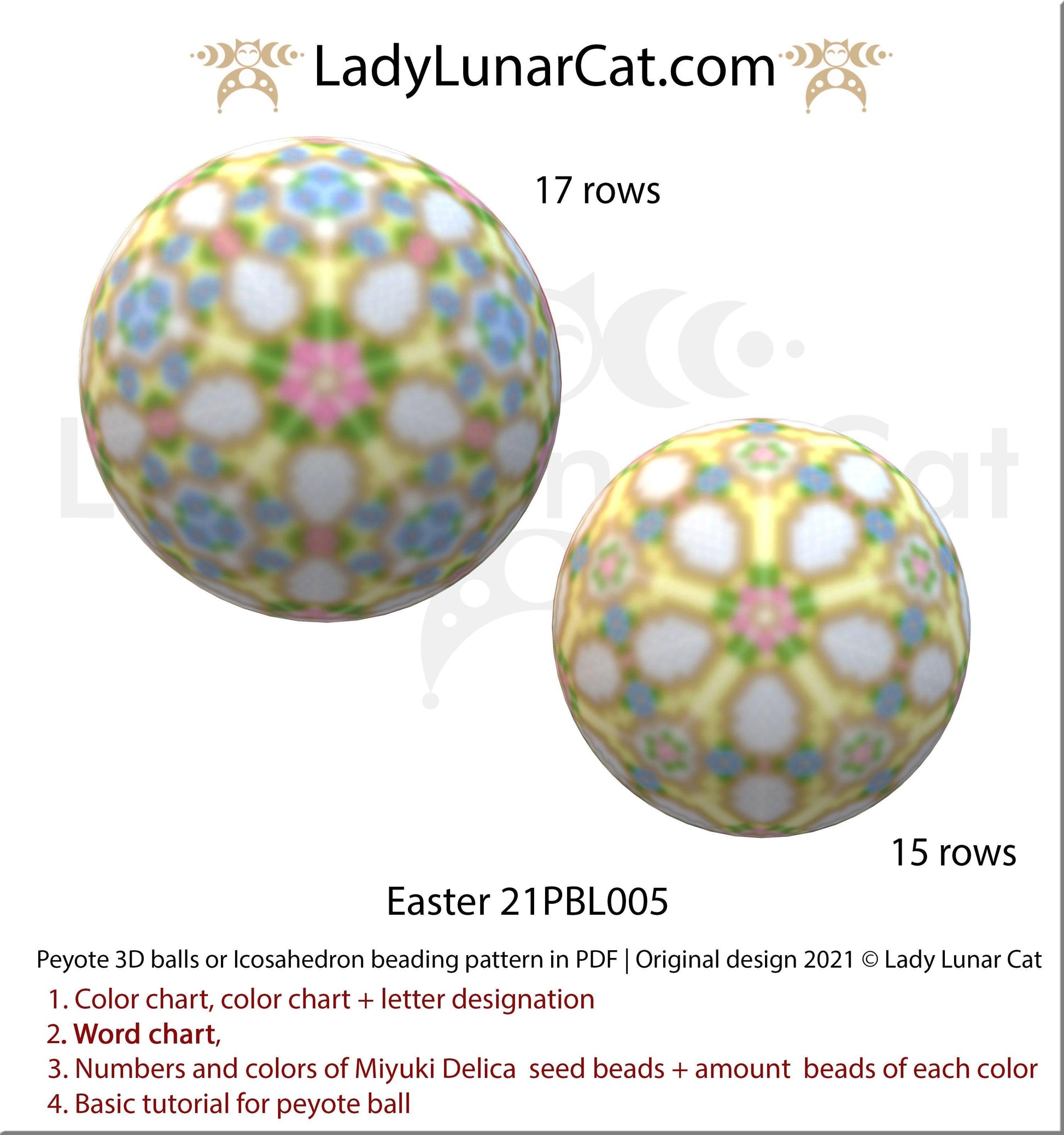 Peyote 3d ball pattern for beading | Beaded Icosahedron Easter 21PBL005 17/15 rows LadyLunarCat