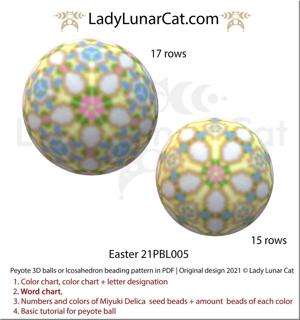 Peyote 3d ball pattern for beading | Beaded Icosahedron Easter 21PBL005 17/15 rows LadyLunarCat