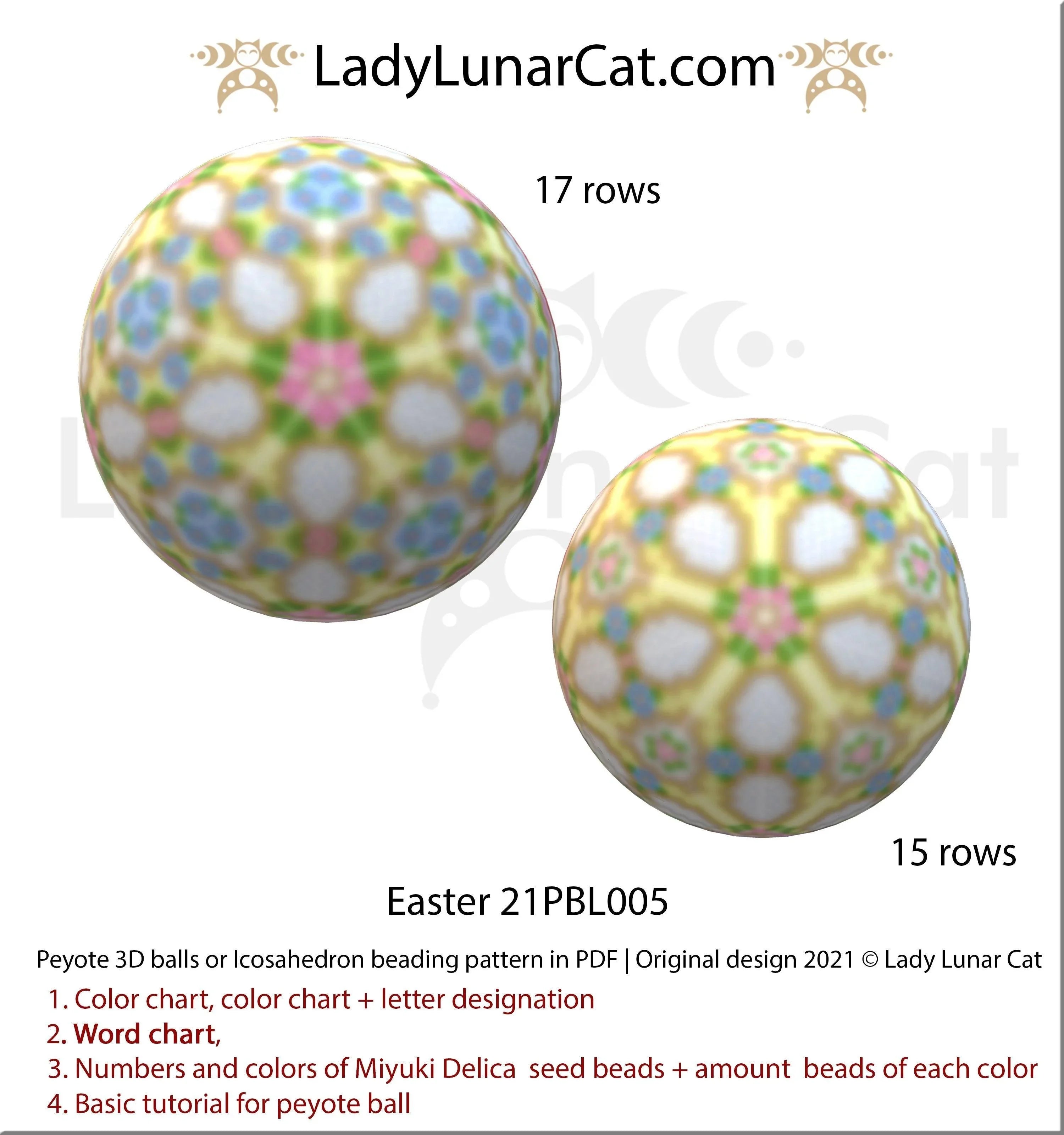 Easter beaded ball medium - 15 rows 6 colors spring ornament Miyuki Delica LadyLunarCat