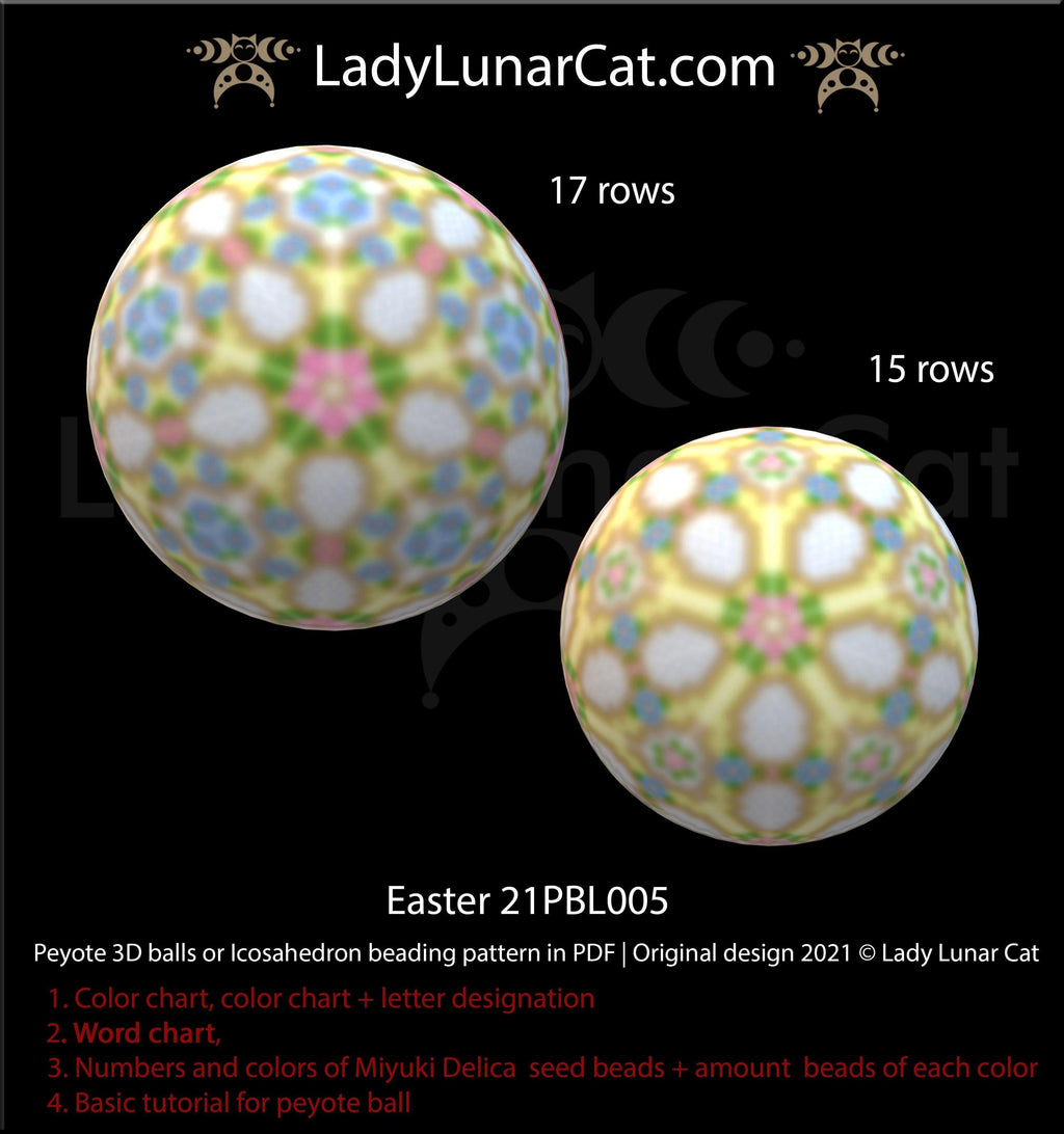 Peyote 3d ball pattern for beading | Beaded Icosahedron Easter 21PBL005 17/15 rows LadyLunarCat