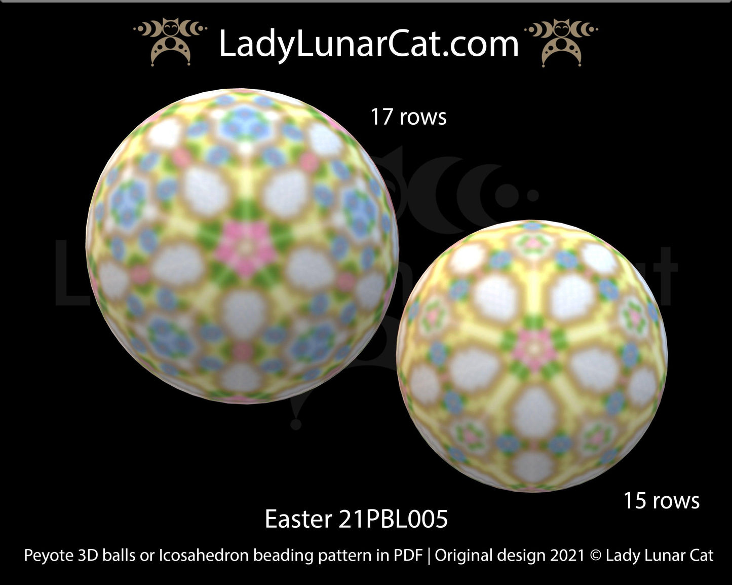 Peyote 3d ball pattern for beading | Beaded Icosahedron Easter 21PBL005 17/15 rows LadyLunarCat