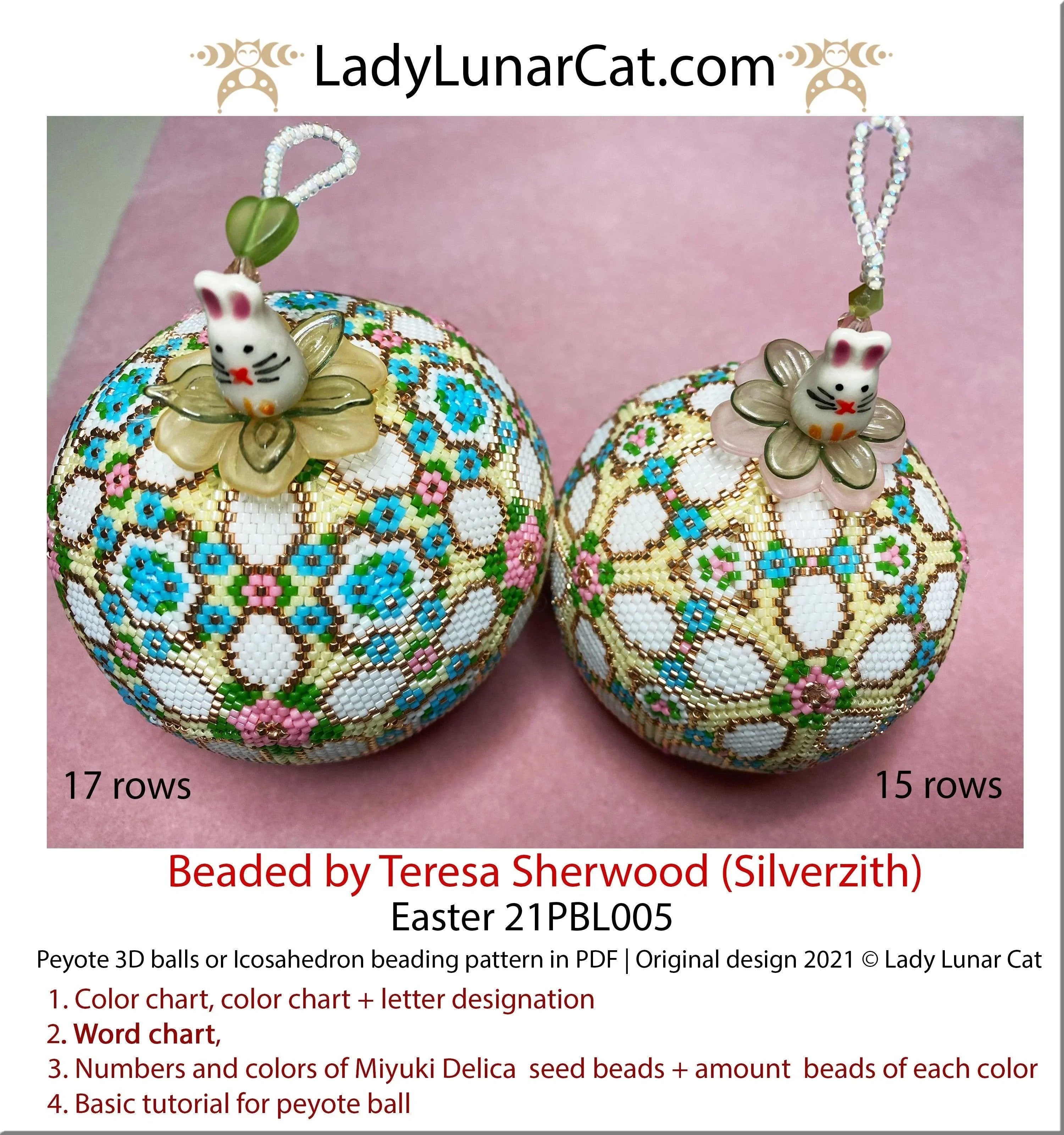 Easter beaded ball large - 17 rows 6 colors floral spring Miyuki Delica LadyLunarCat