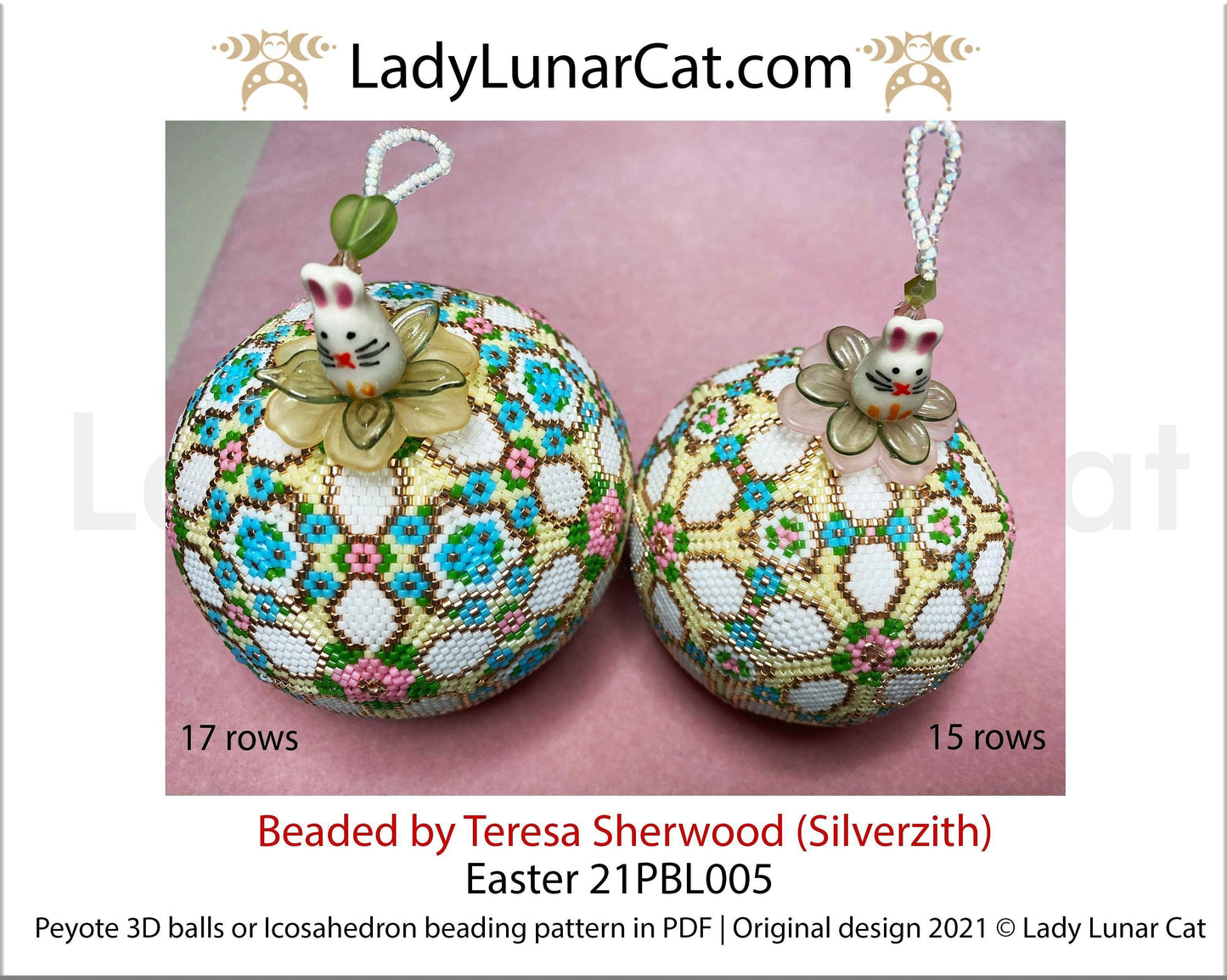 Peyote 3d ball pattern for beading | Beaded Icosahedron Easter 21PBL005 17/15 rows LadyLunarCat