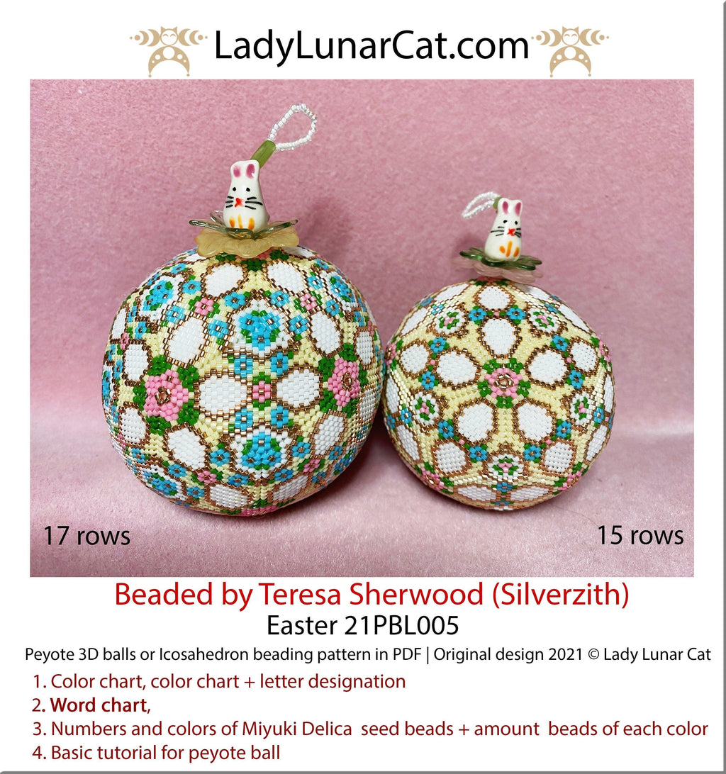 Peyote 3d ball pattern for beading | Beaded Icosahedron Easter 21PBL005 17/15 rows LadyLunarCat