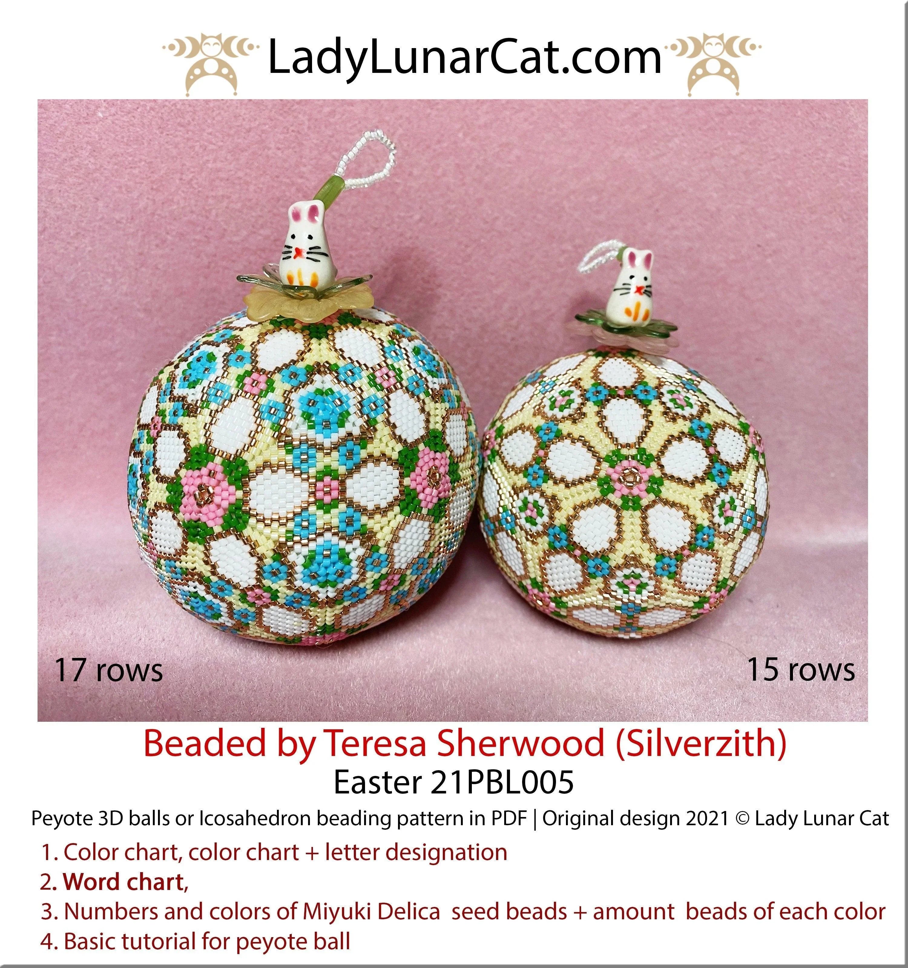 Easter peyote 3D ball - 2 sizes 17+15 rows 6+6 colors floral spring PDF LadyLunarCat