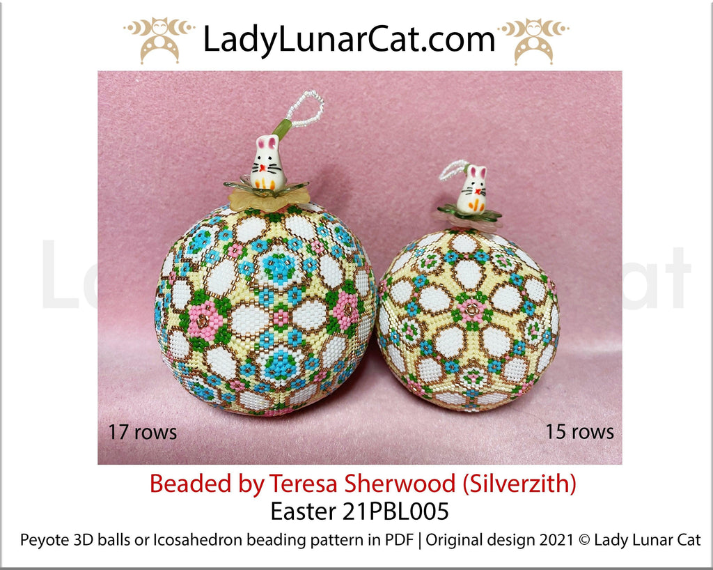 Peyote 3d ball pattern for beading | Beaded Icosahedron Easter 21PBL005 17/15 rows LadyLunarCat