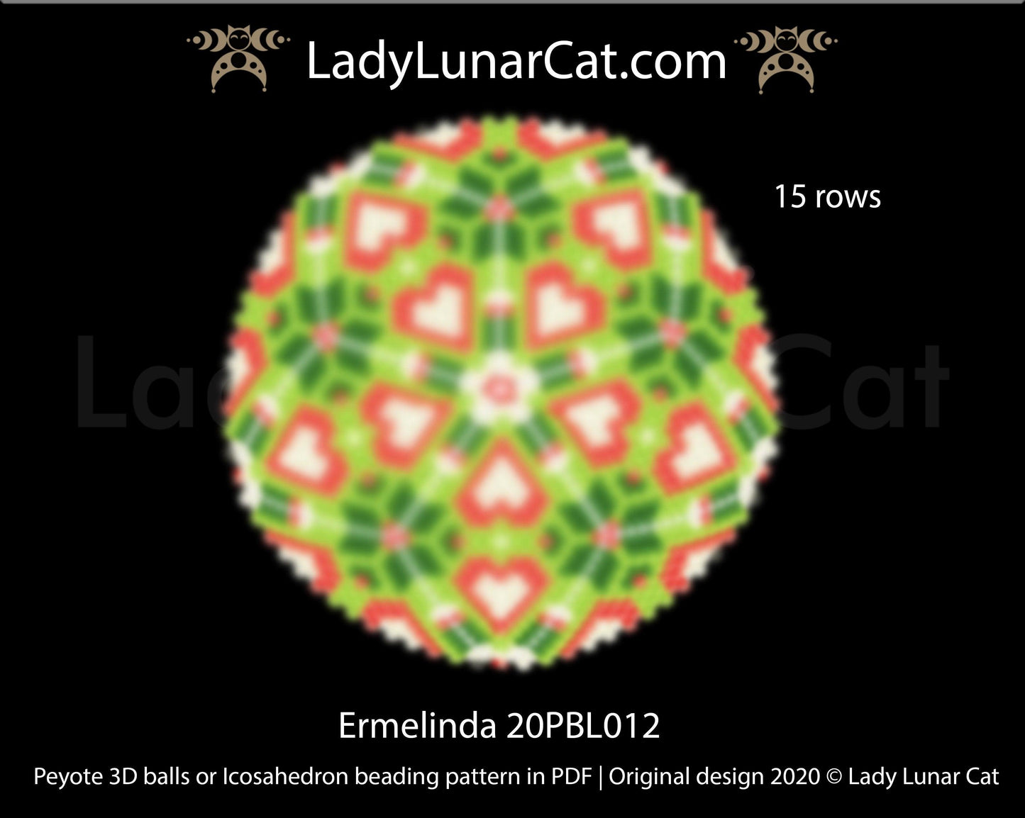 Peyote 3d ball pattern for beading | Beaded Icosahedron Ermelinda 20PBL012 15 rows LadyLunarCat
