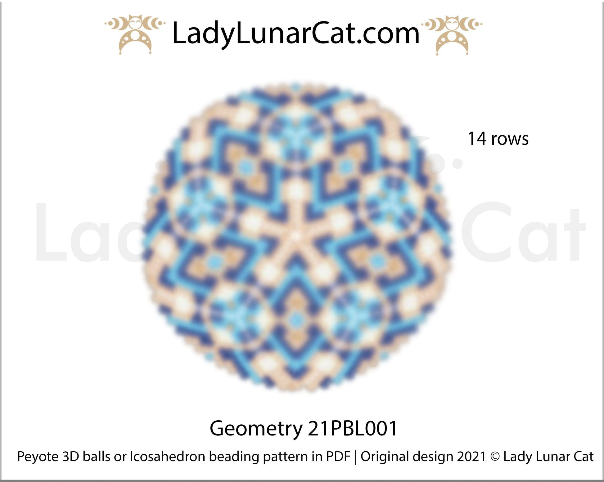 Peyote 3d ball pattern for beading | Beaded Icosahedron Geometry 21PBL001 14 rows LadyLunarCat