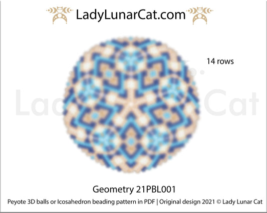 Peyote 3d ball pattern for beading | Beaded Icosahedron Geometry 21PBL001 14 rows LadyLunarCat