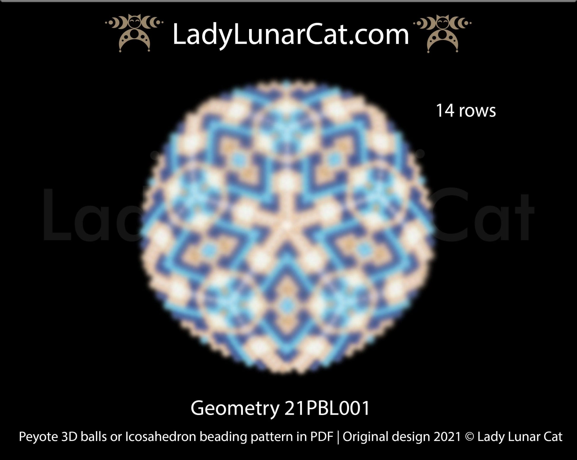 Peyote 3d ball pattern for beading | Beaded Icosahedron Geometry 21PBL001 14 rows LadyLunarCat