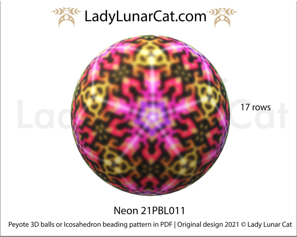 Peyote 3d ball pattern for beading | Beaded Icosahedron Neon 21PBL011 17 rows LadyLunarCat