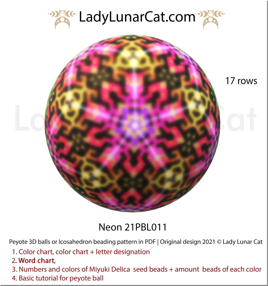 Peyote 3d ball pattern for beading | Beaded Icosahedron Neon 21PBL011 17 rows LadyLunarCat