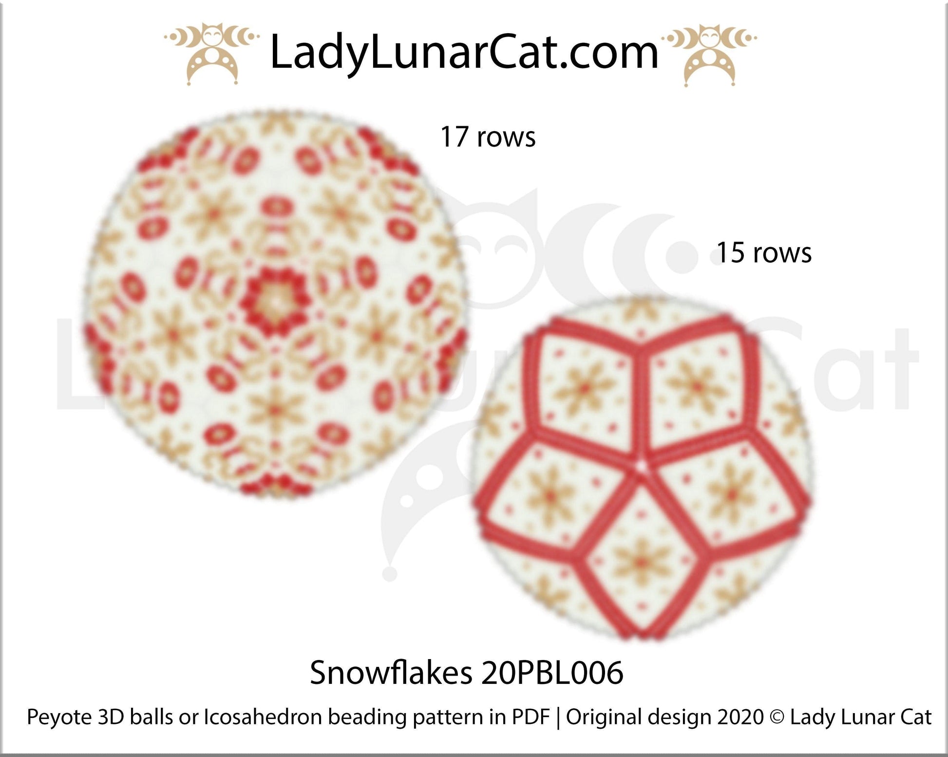 Peyote 3d ball pattern for beading | Beaded Icosahedron Snowflakes 20PBL006 17 rows and 15 rows LadyLunarCat