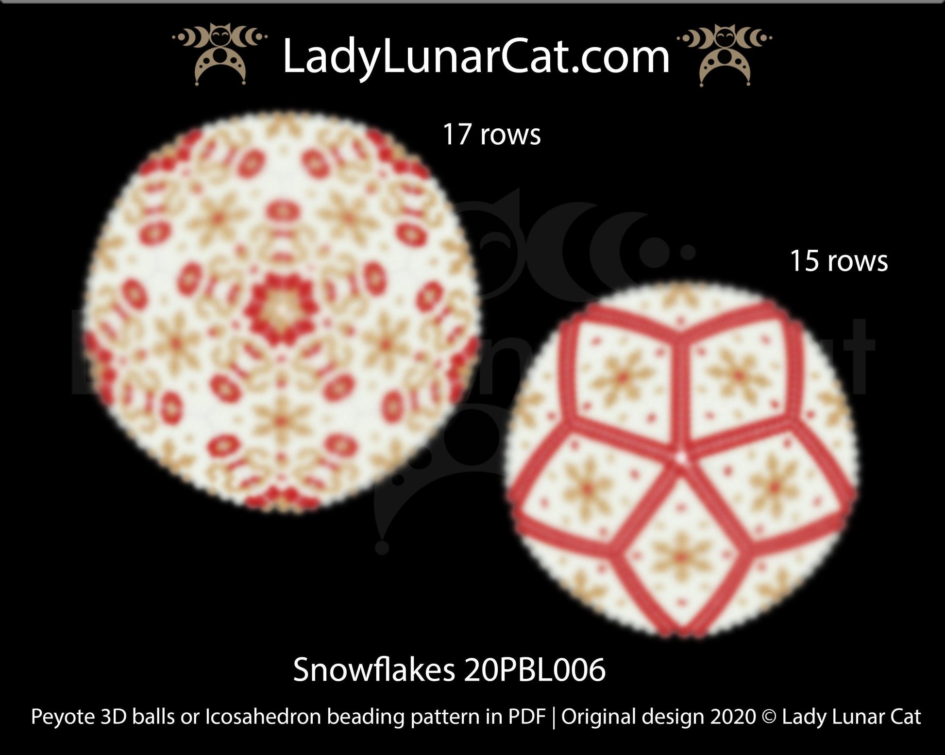 Peyote 3d ball pattern for beading | Beaded Icosahedron Snowflakes 20PBL006 17 rows and 15 rows LadyLunarCat