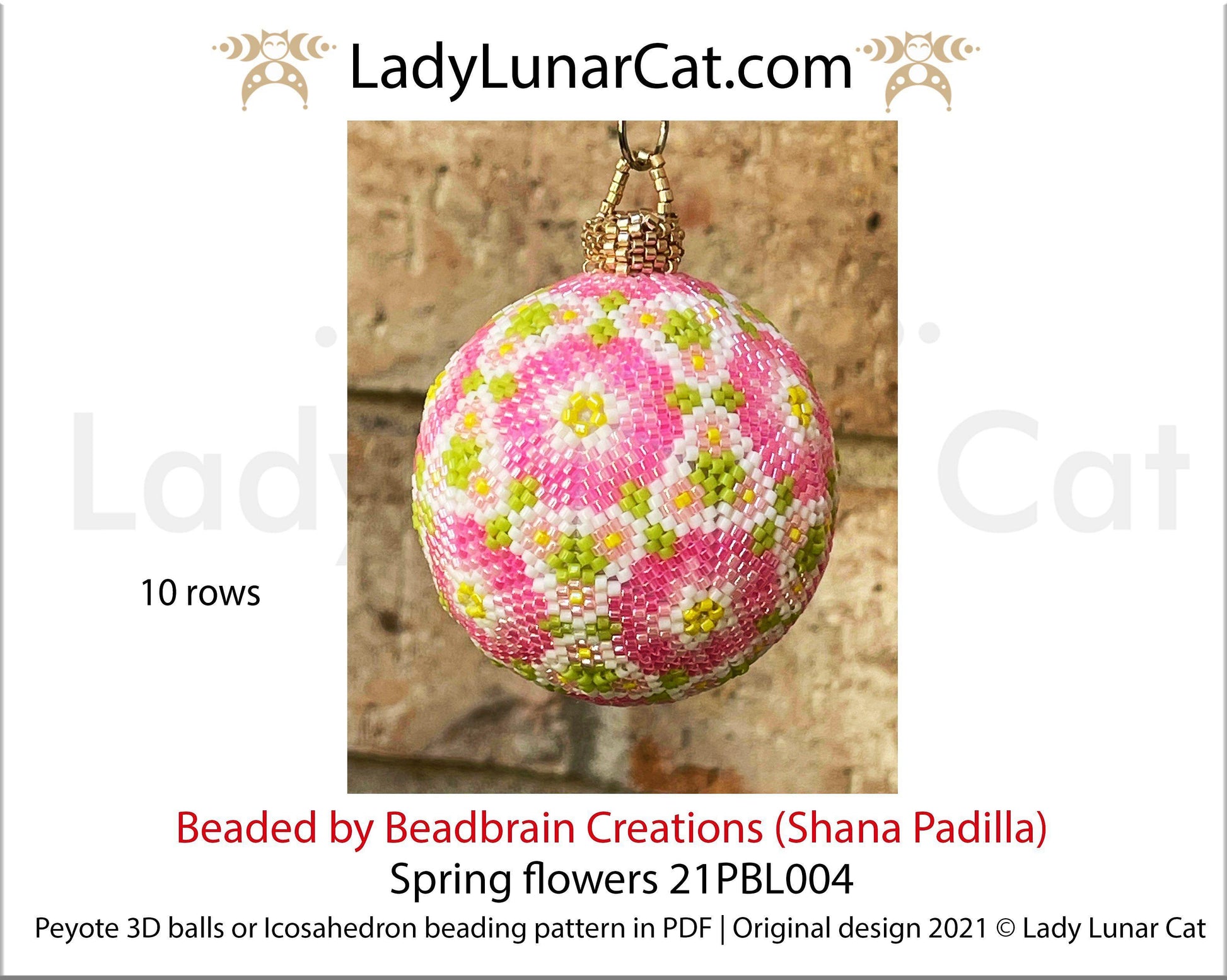 Peyote 3d ball pattern for beading | Beaded Icosahedron Spring flowers 21PBL004 10 and 9 rows LadyLunarCat