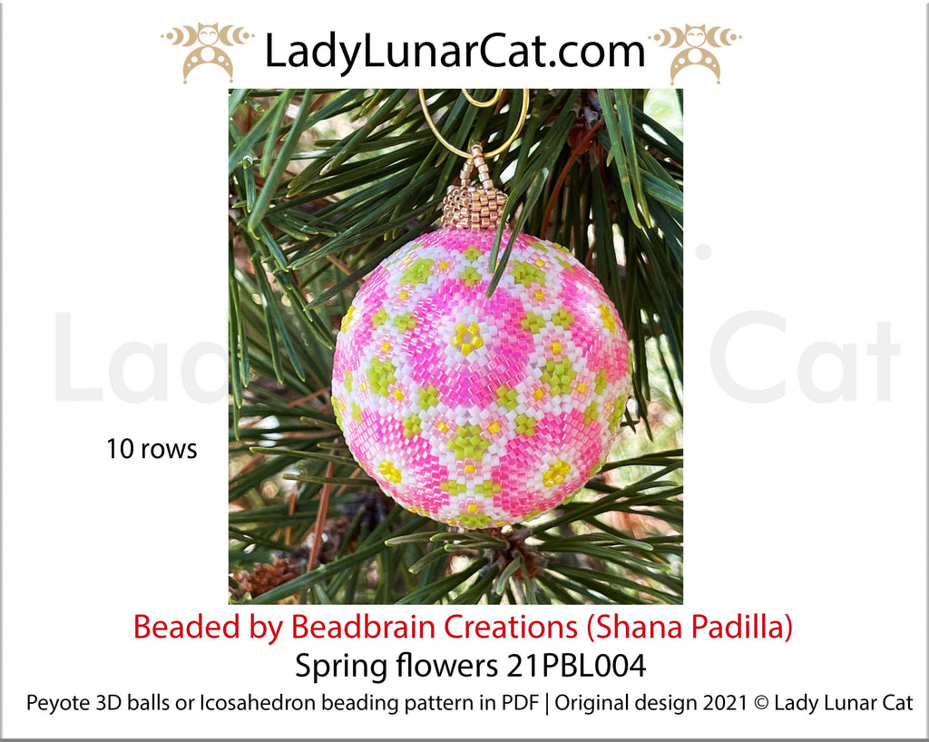Peyote 3d ball pattern for beading | Beaded Icosahedron Spring flowers 21PBL004 10 and 9 rows LadyLunarCat