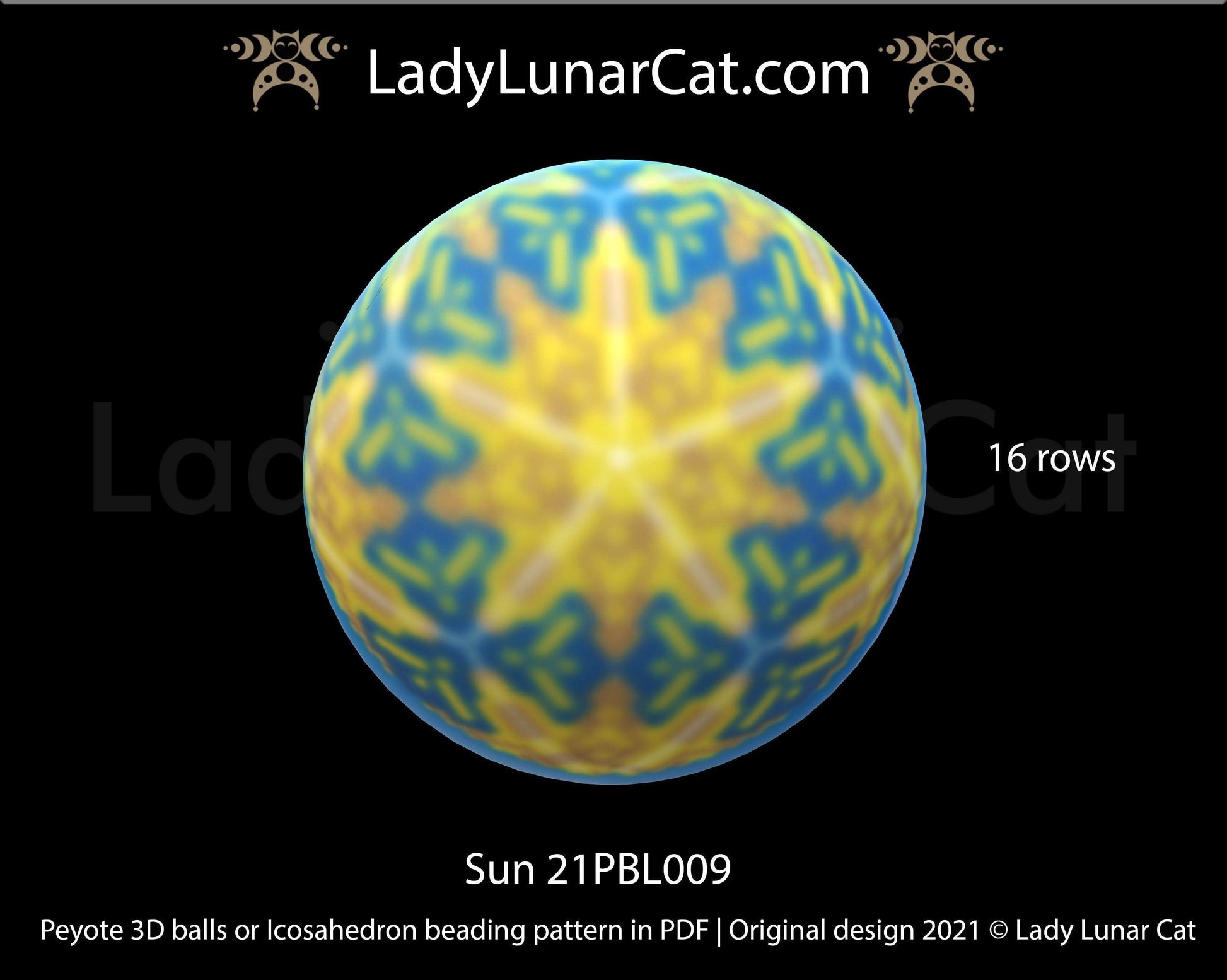 Peyote 3d ball pattern for beading | Beaded Icosahedron Sun 21PBL009 16 rows LadyLunarCat