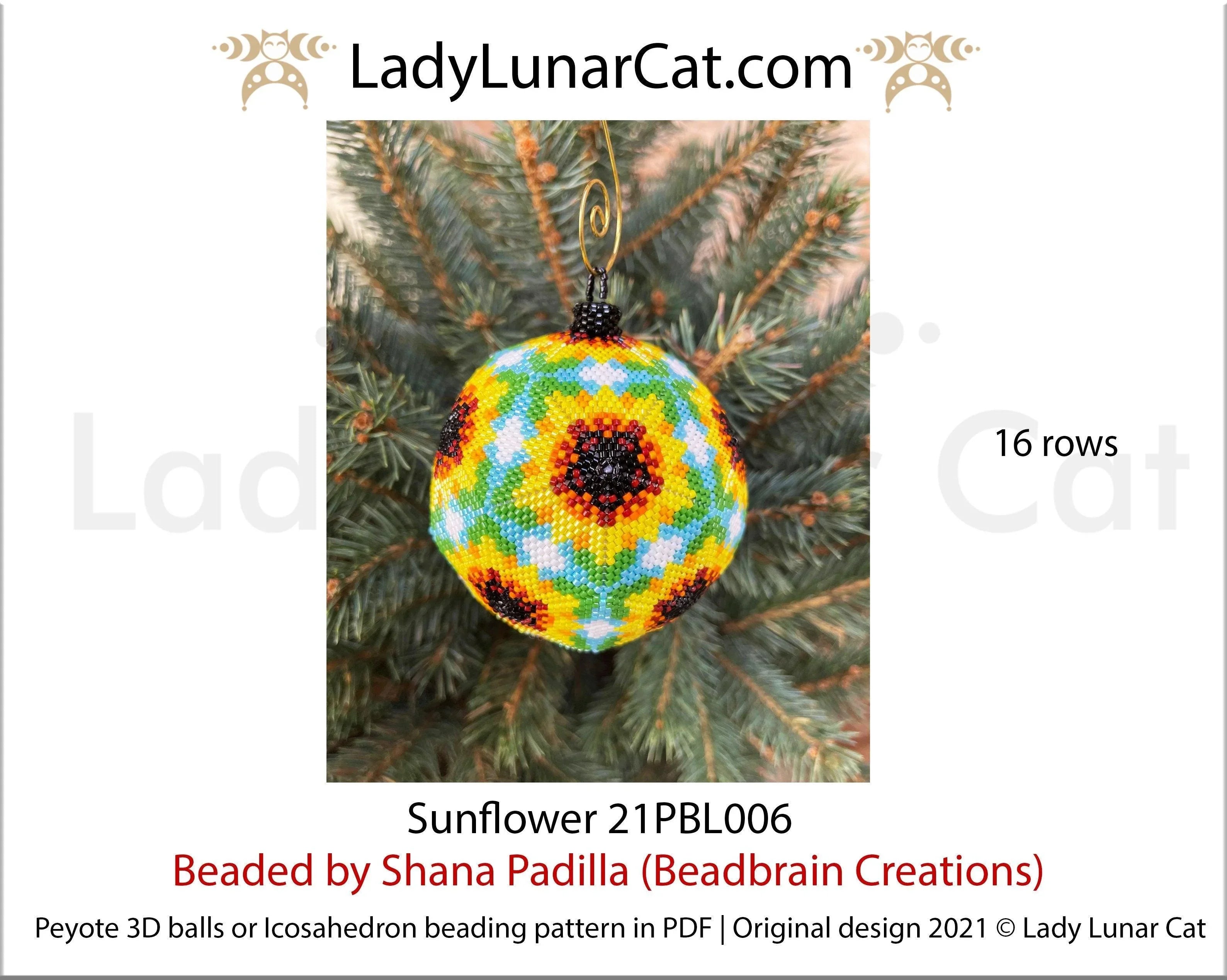 Sunflower peyote 3D ball - 16 rows 8 colors summer field floral PDF LadyLunarCat