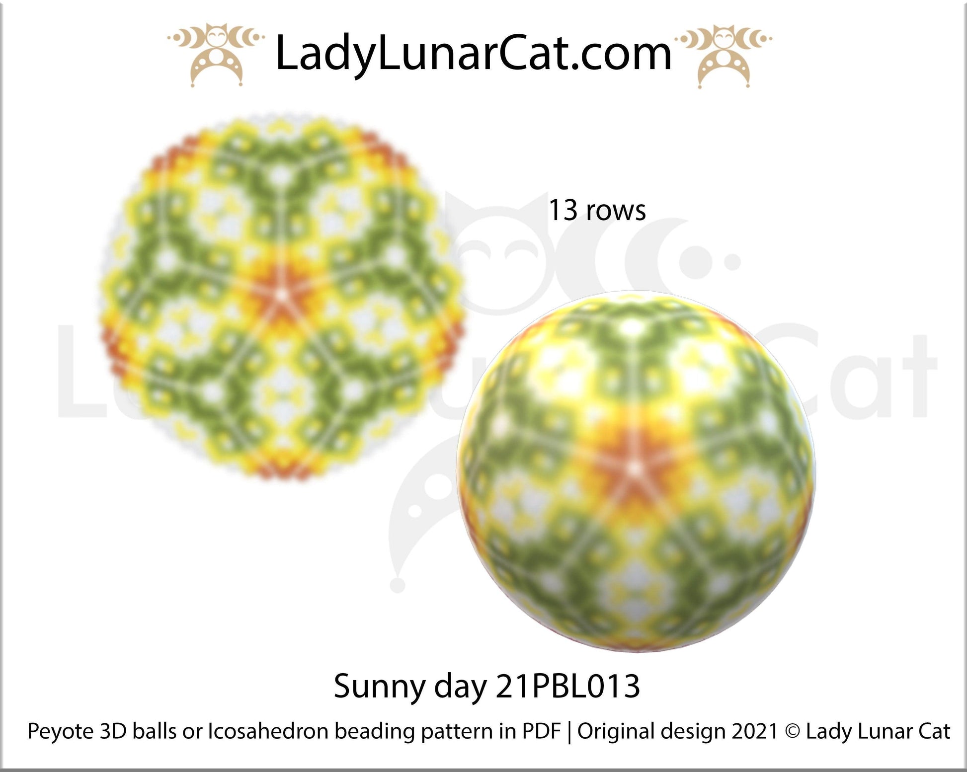 Peyote 3d ball pattern for beading | Beaded Icosahedron Sunny day 21PBL013 13 rows LadyLunarCat