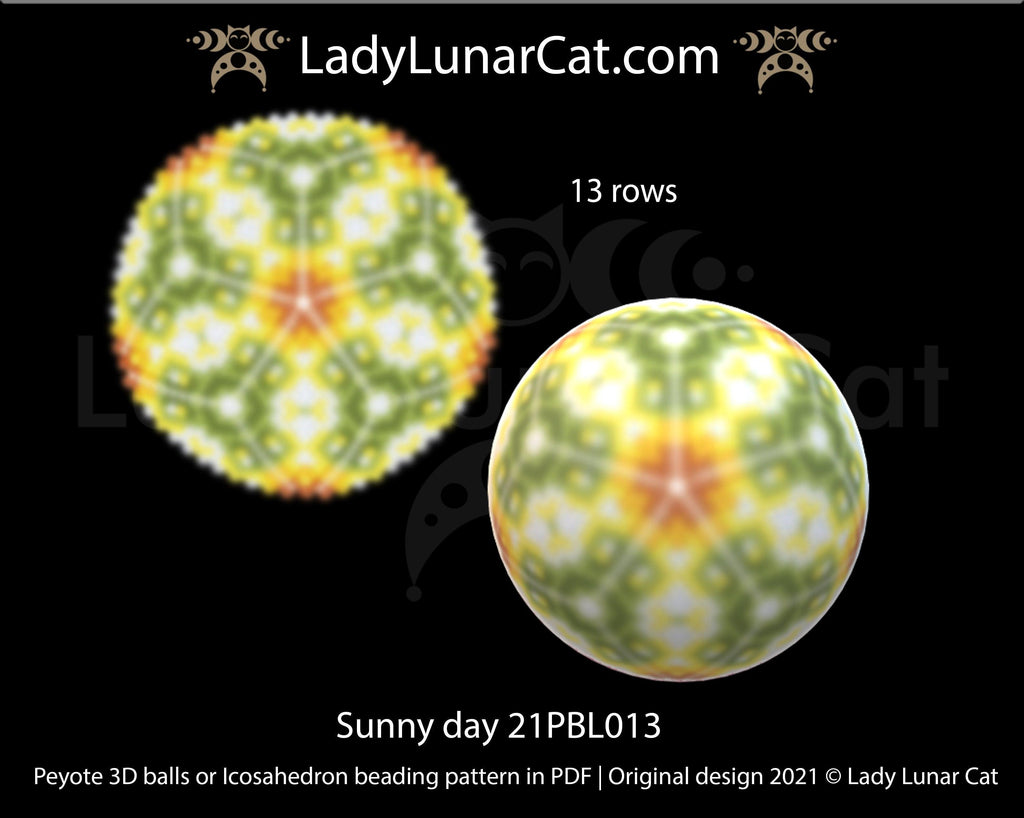 Peyote 3d ball pattern for beading | Beaded Icosahedron Sunny day 21PBL013 13 rows LadyLunarCat