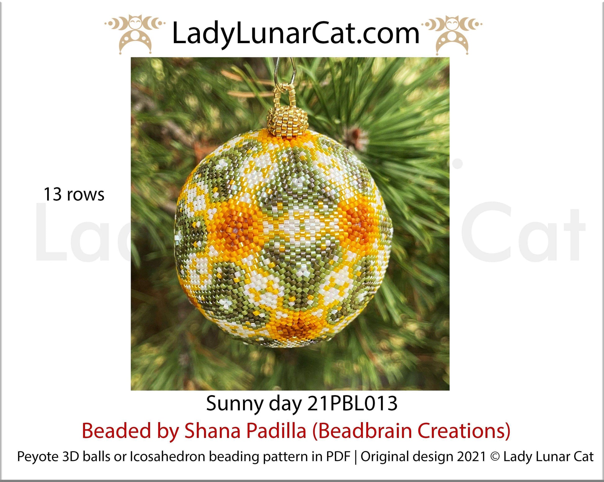 Peyote 3d ball pattern for beading | Beaded Icosahedron Sunny day 21PBL013 13 rows LadyLunarCat