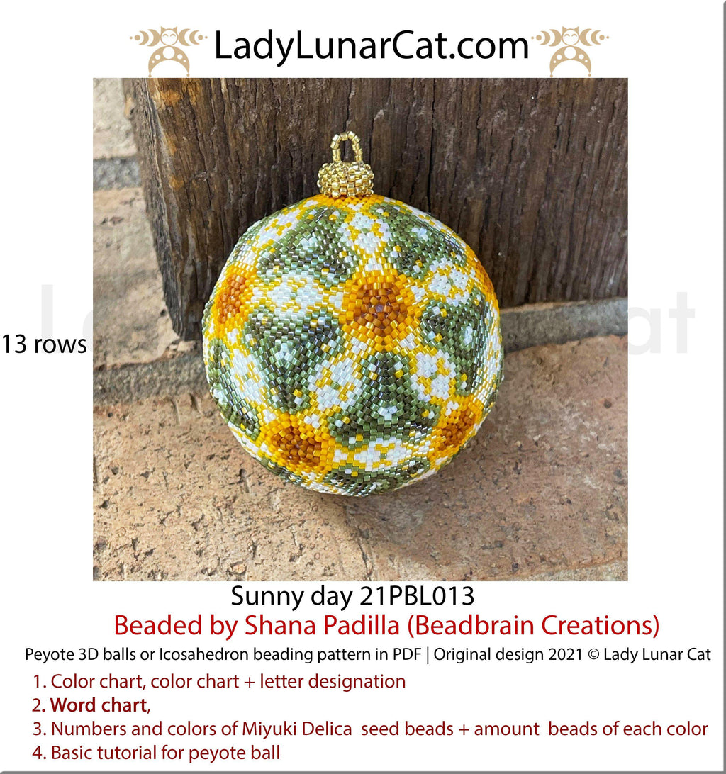 Peyote 3d ball pattern for beading | Beaded Icosahedron Sunny day 21PBL013 13 rows LadyLunarCat