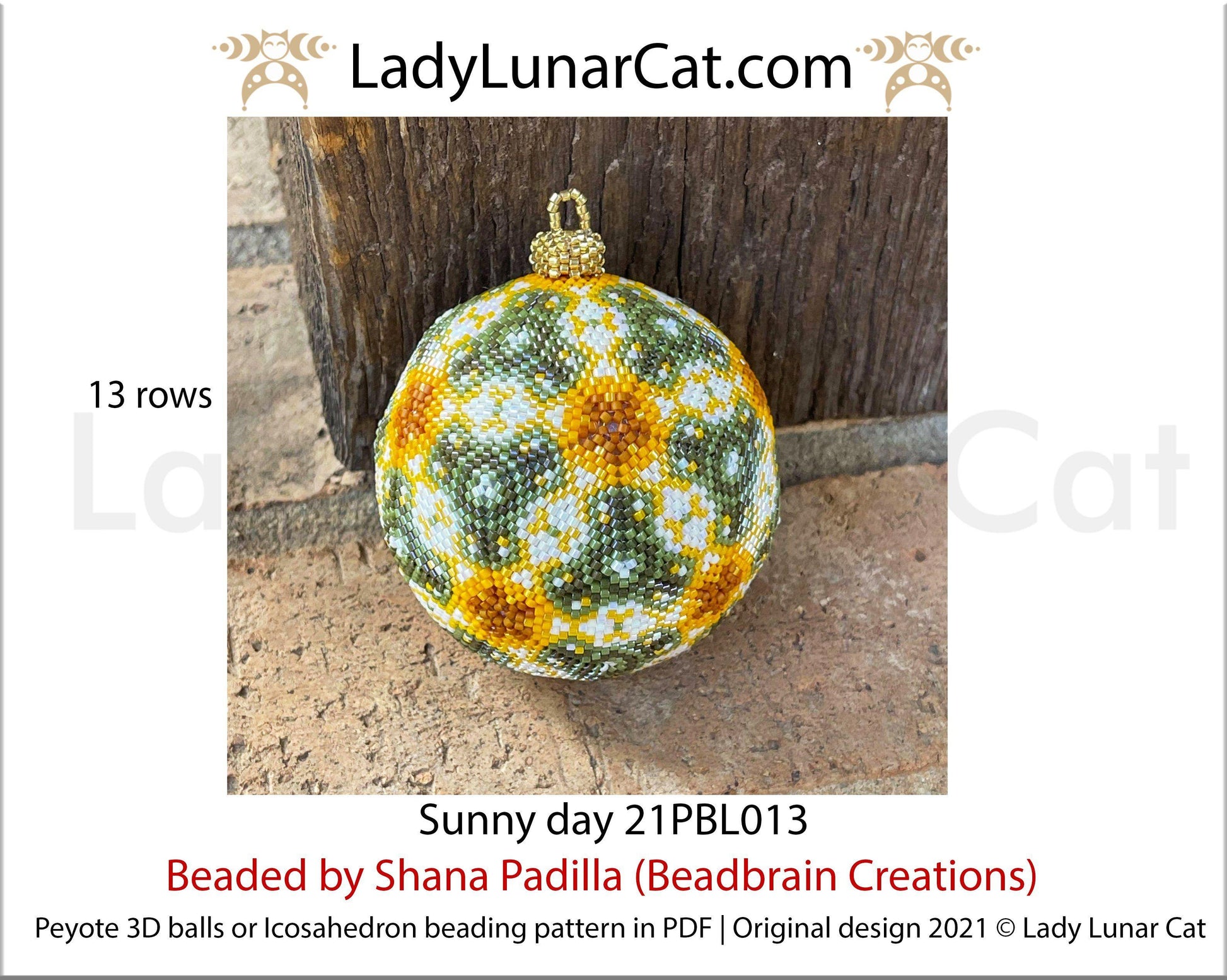 Peyote 3d ball pattern for beading | Beaded Icosahedron Sunny day 21PBL013 13 rows LadyLunarCat