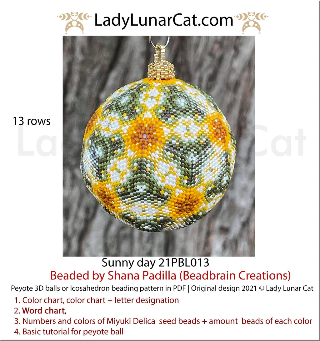 Peyote 3d ball pattern for beading | Beaded Icosahedron Sunny day 21PBL013 13 rows LadyLunarCat