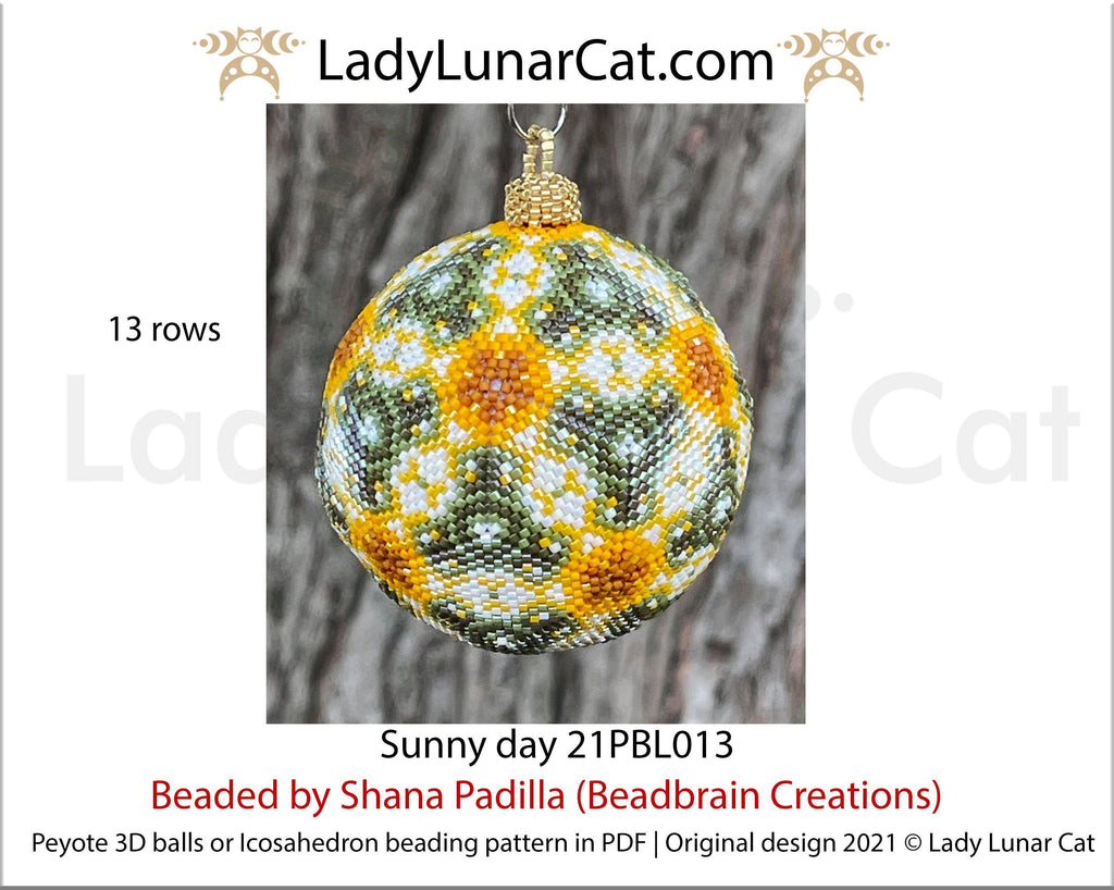 Peyote 3d ball pattern for beading | Beaded Icosahedron Sunny day 21PBL013 13 rows LadyLunarCat