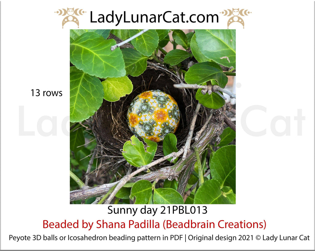 Peyote 3d ball pattern for beading | Beaded Icosahedron Sunny day 21PBL013 13 rows LadyLunarCat