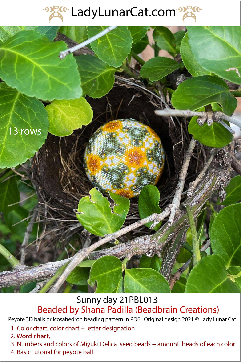 Peyote 3d ball pattern for beading | Beaded Icosahedron Sunny day 21PBL013 13 rows LadyLunarCat
