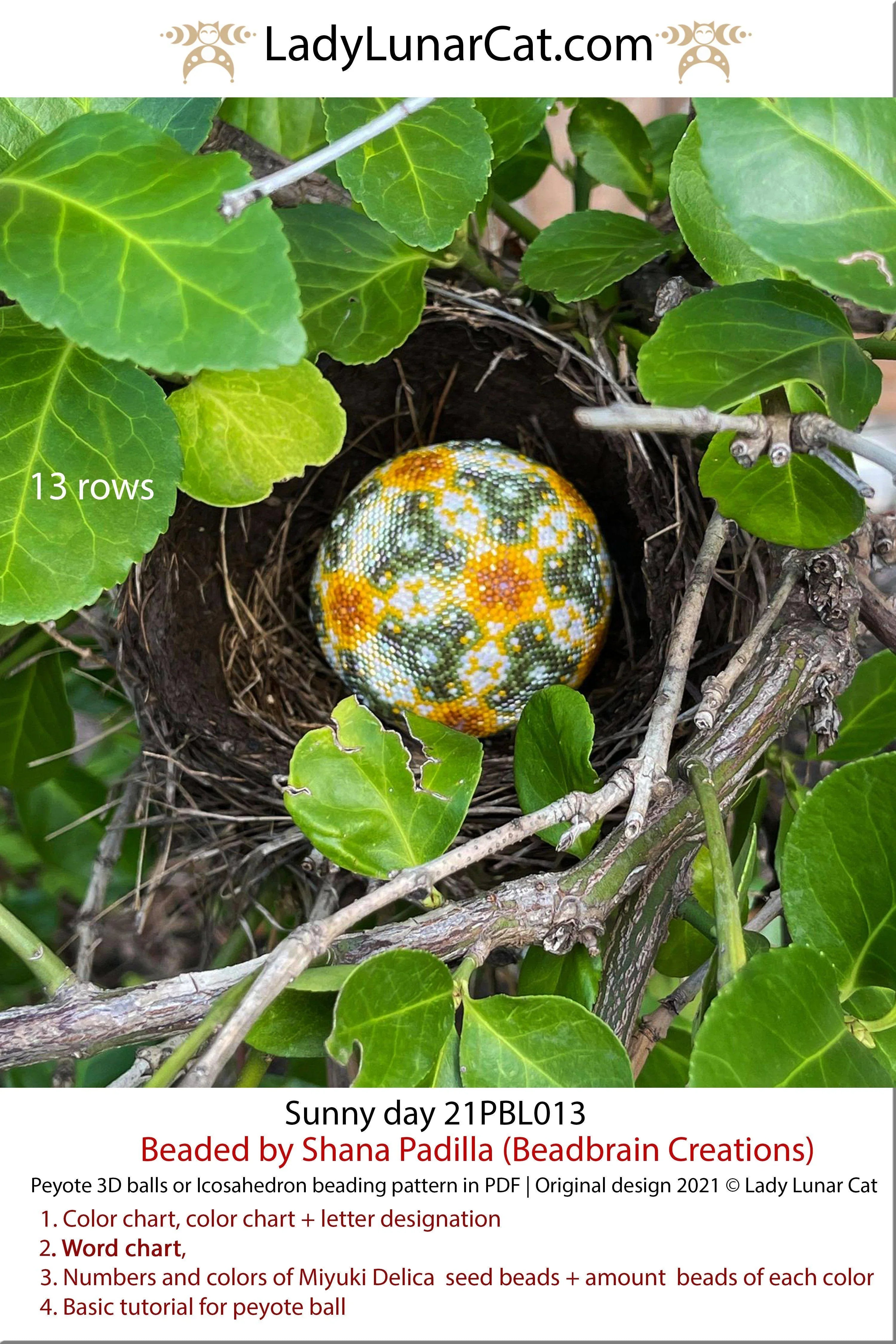 Lady Lunar Cat peyote 3D ball sunny day floral — summer beading PDF 21PBL013