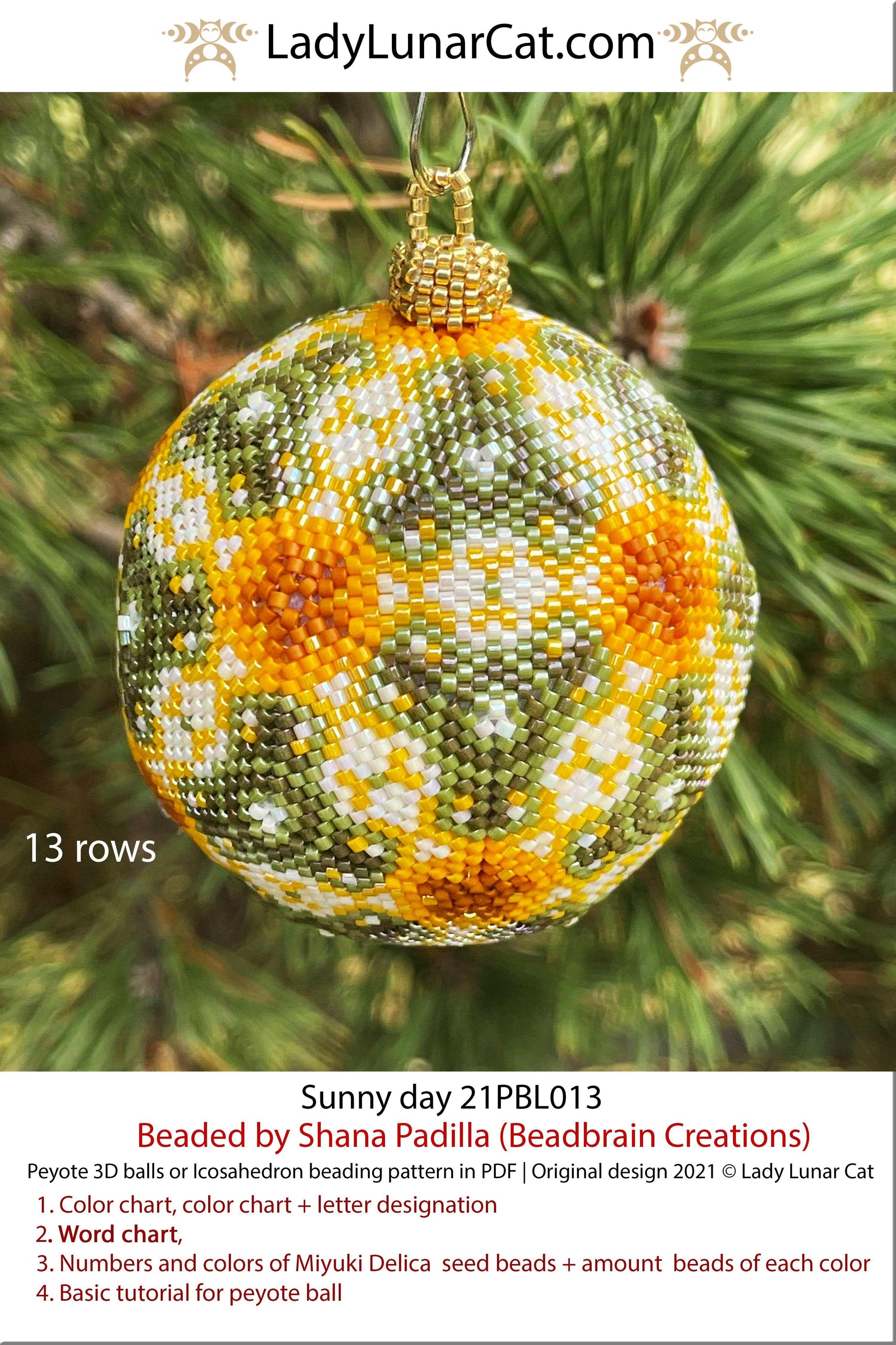 Peyote 3d ball pattern for beading | Beaded Icosahedron Sunny day 21PBL013 13 rows LadyLunarCat