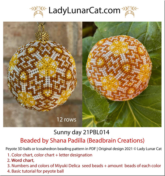 Peyote 3d ball pattern for beading | Beaded Icosahedron Sunny day 21PBL014 12 rows LadyLunarCat