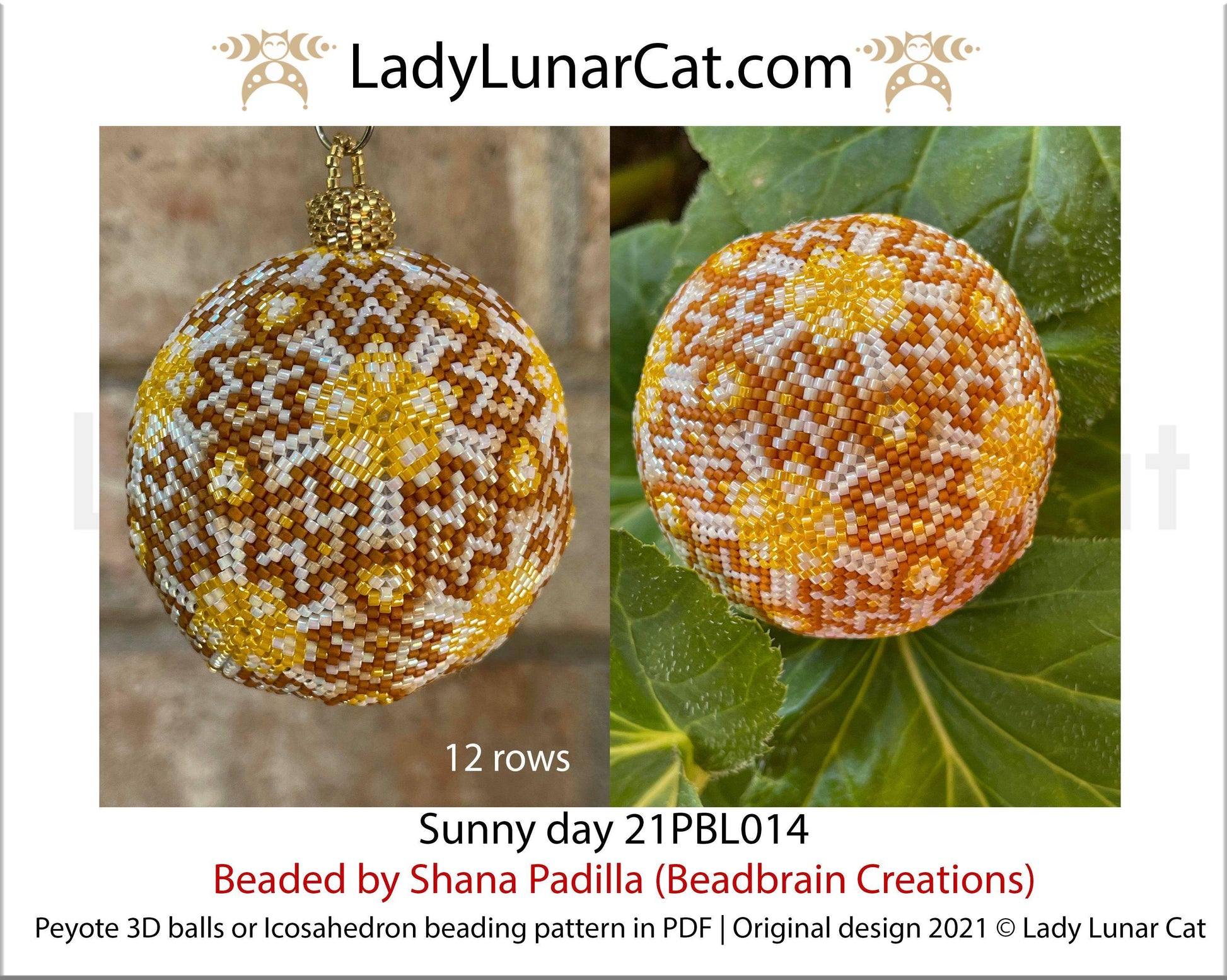 Peyote 3d ball pattern for beading | Beaded Icosahedron Sunny day 21PBL014 12 rows LadyLunarCat